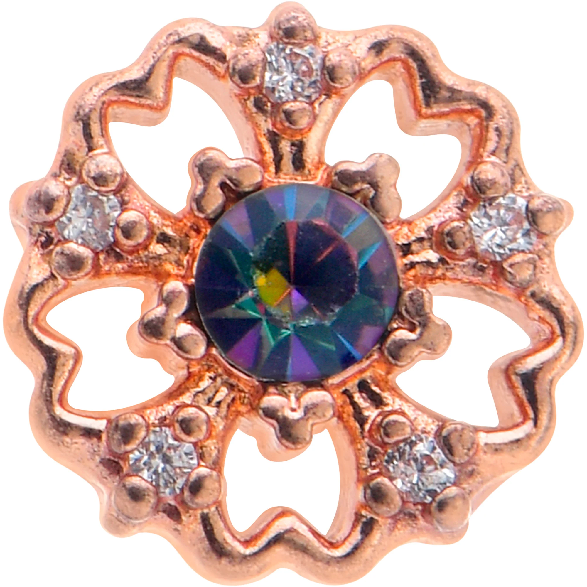16G 1/4 Vitrail Gem Rosy Hue Flower Cartilage Tragus Earring - Image 2