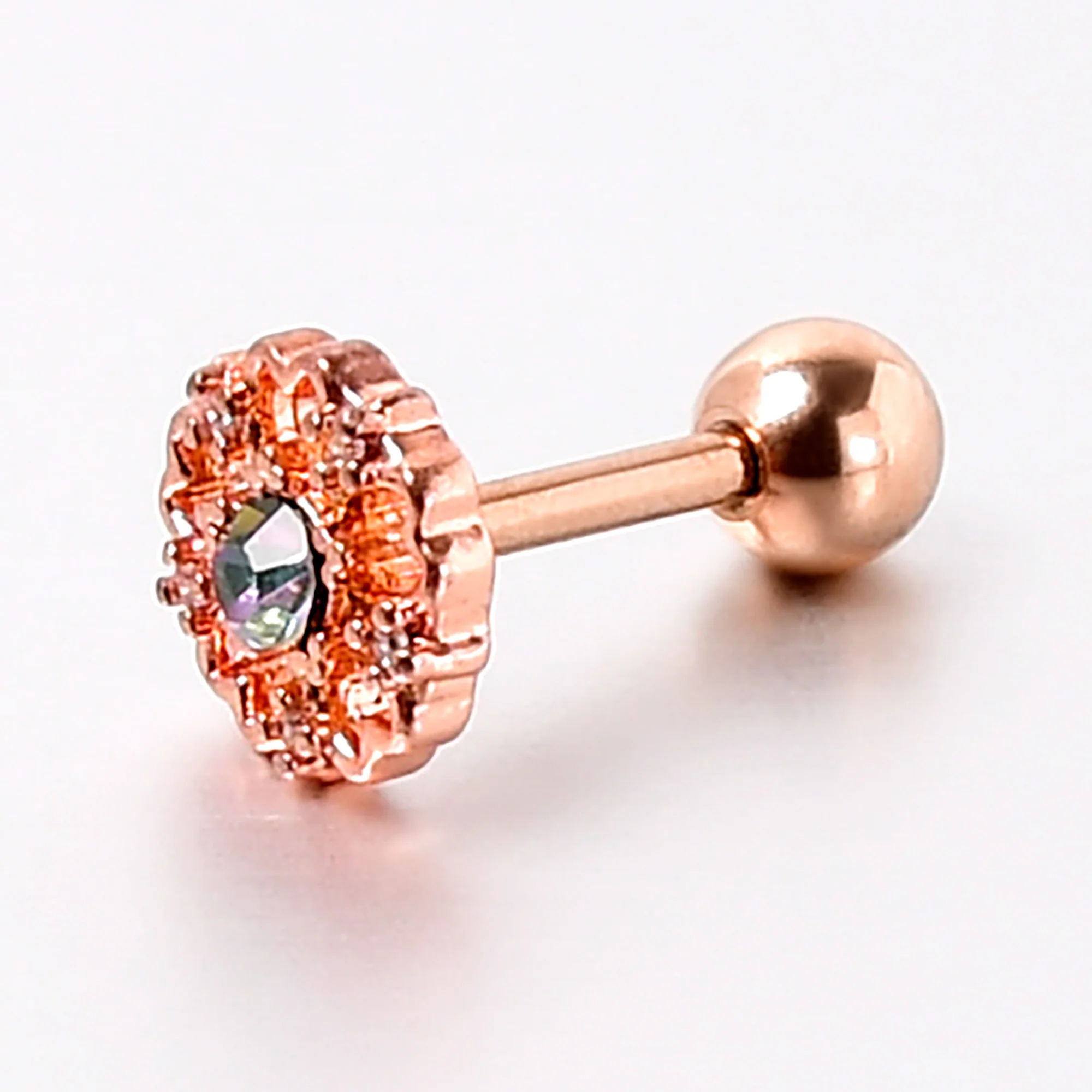 16G 1/4 Vitrail Gem Rosy Hue Flower Cartilage Tragus Earring - Image 5