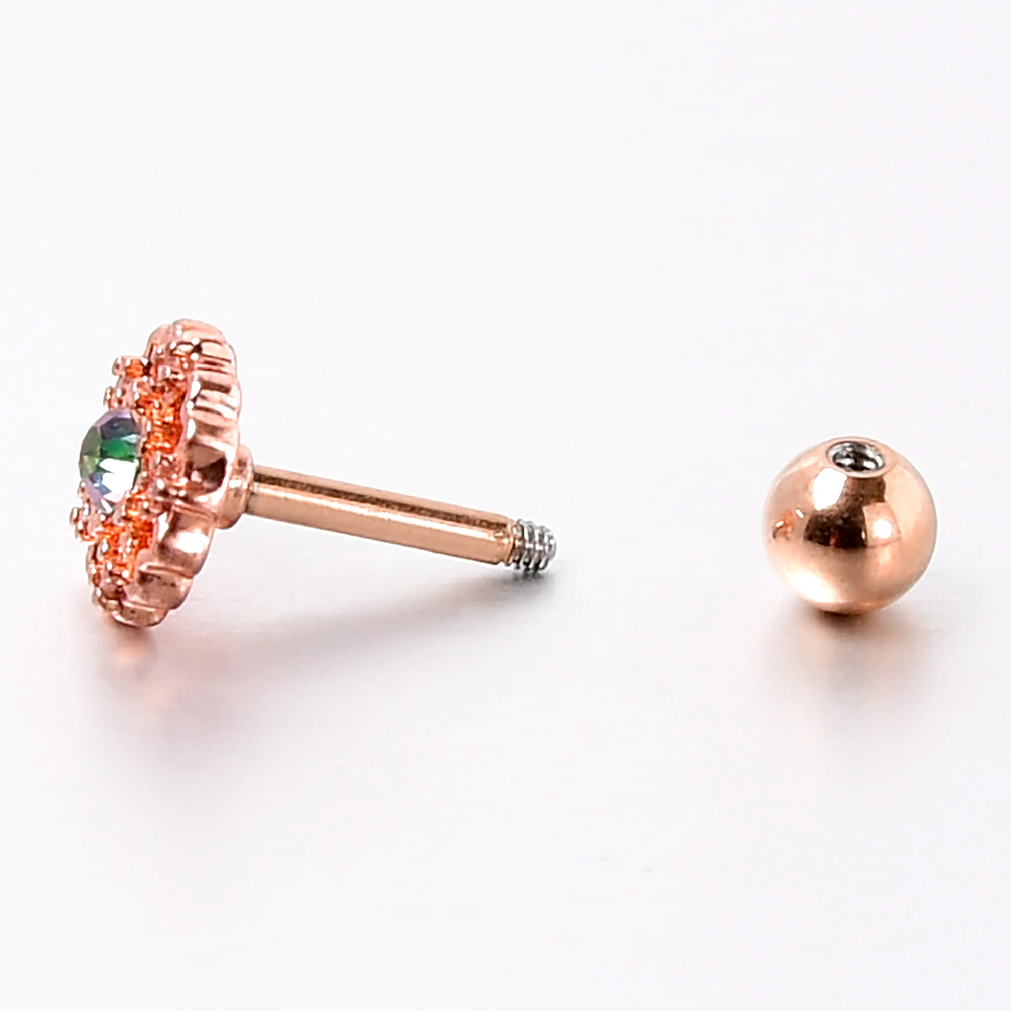16G 1/4 Vitrail Gem Rosy Hue Flower Cartilage Tragus Earring - Image 6