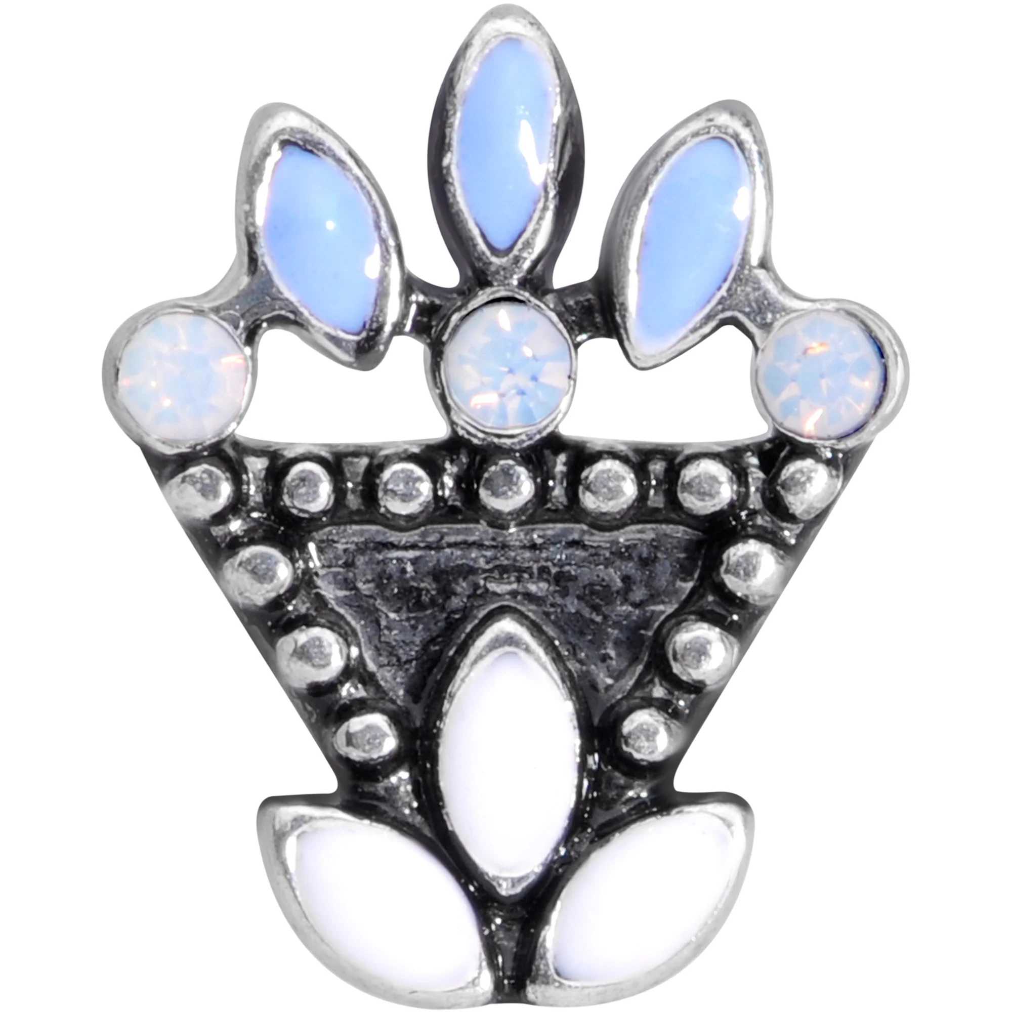 16G 1/4 White Blue Faux Opal Ornate Labret Monroe Tragus - Image 2