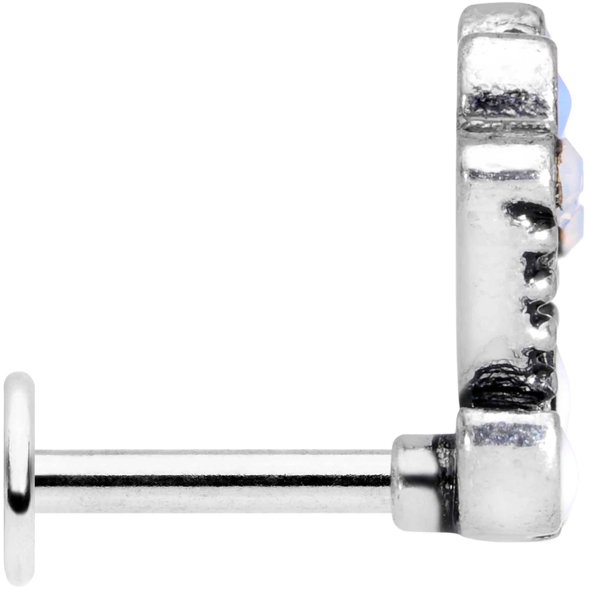 16G 1/4 White Blue Faux Opal Ornate Labret Monroe Tragus - Image 3