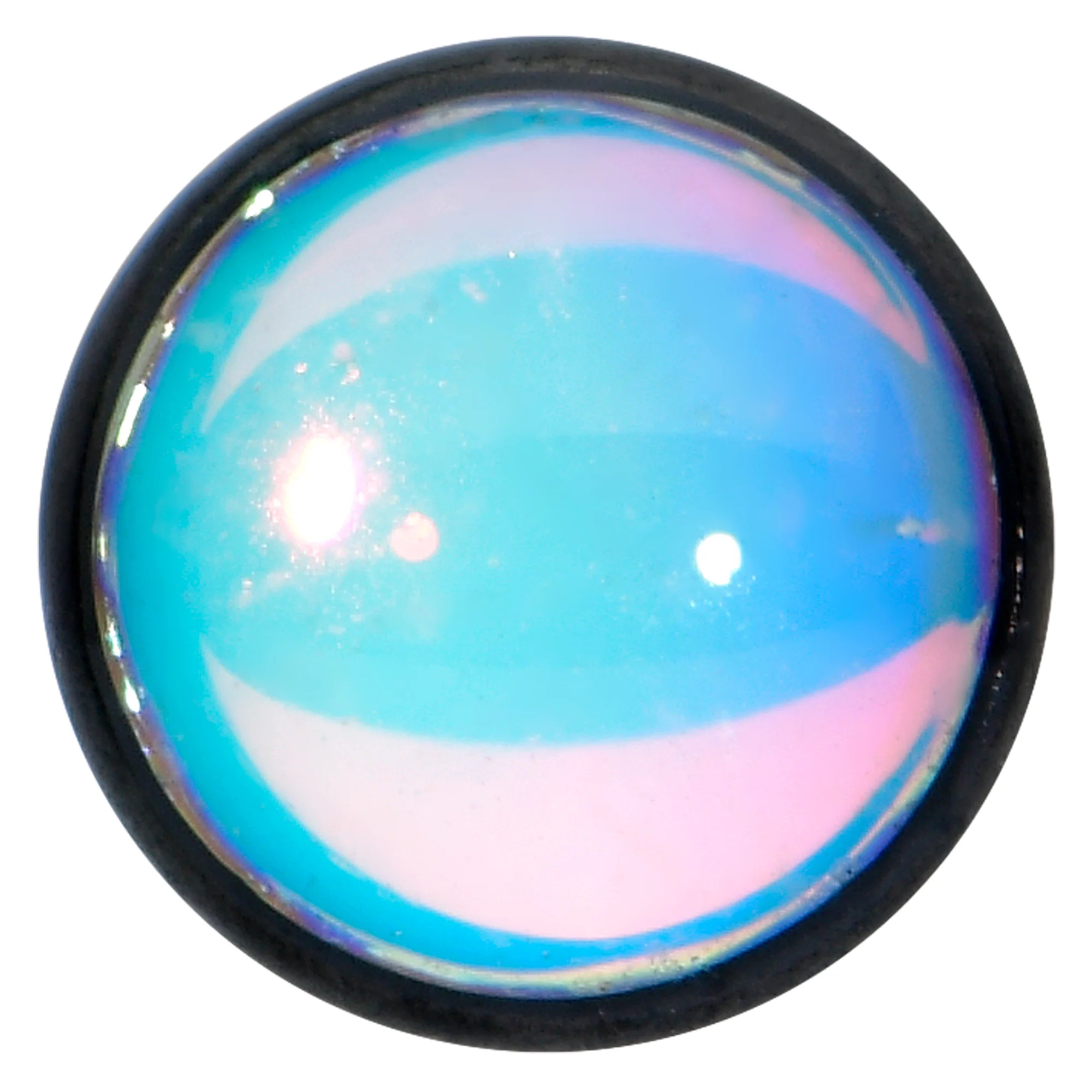 16G 1/4 White Faux Opal Black Internal Thread Labret Tragus - Image 2