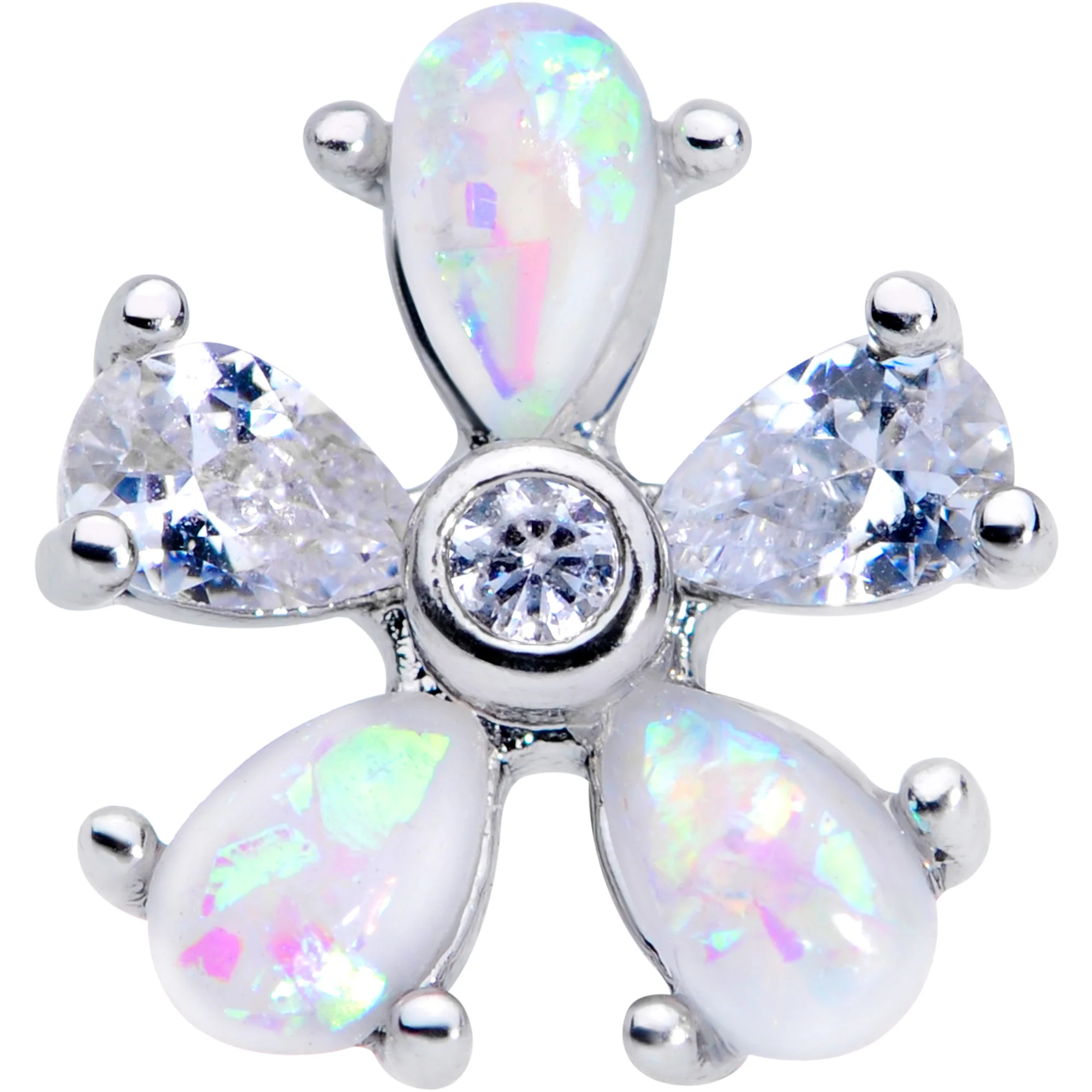 16G 1/4 White Faux Opal Flower Cartilage Tragus - Image 2