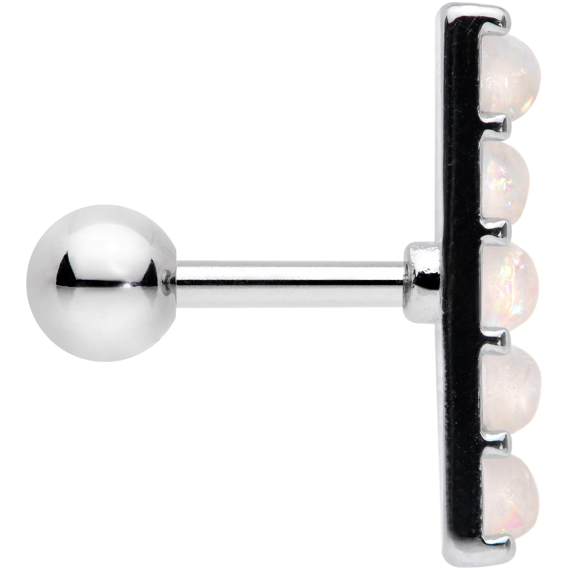 16G 1/4 White Faux Opal Quintuplet Cartilage Tragus Earring - Image 3