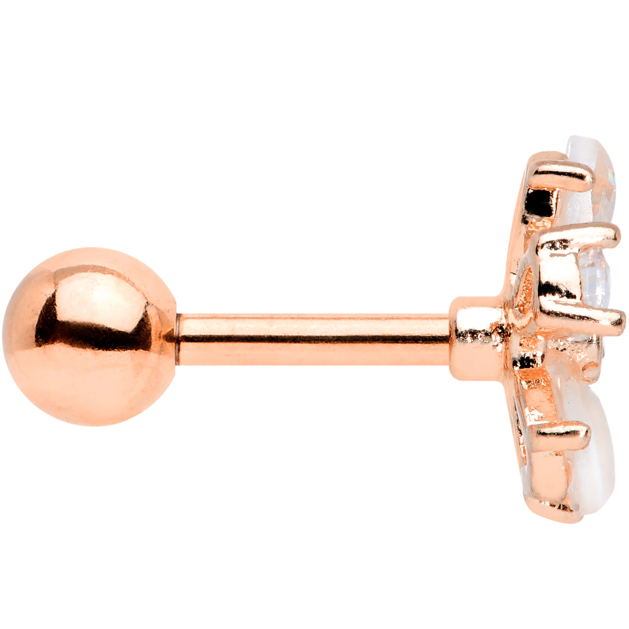 16G 1/4 White Faux Opal Rose Gold Tone Flower Cartilage Tragus - Image 3