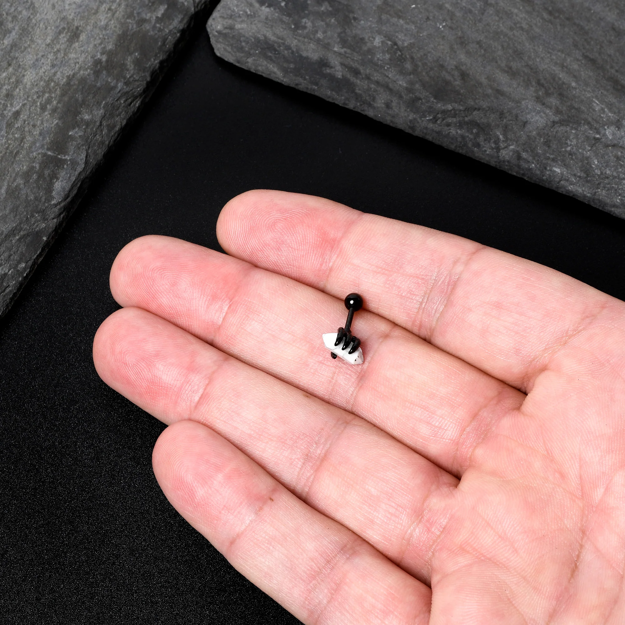 16G 1/4 White Howlite Black Claw Obelisk Cartilage Earring - Image 8
