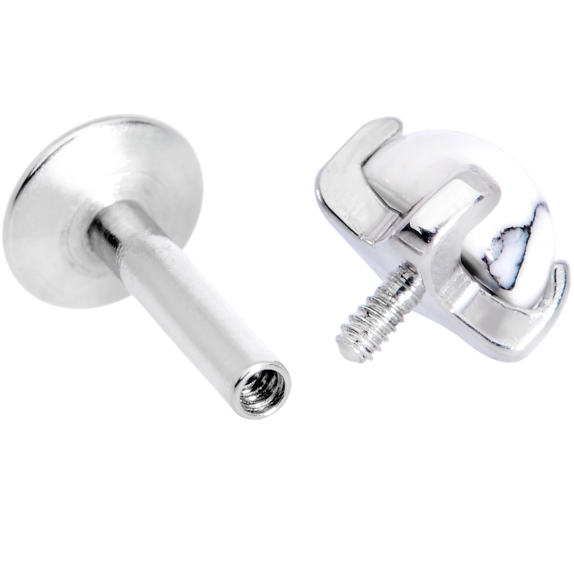16G 1/4 White Howlite Internally Threaded Labret Monroe Tragus - Image 4