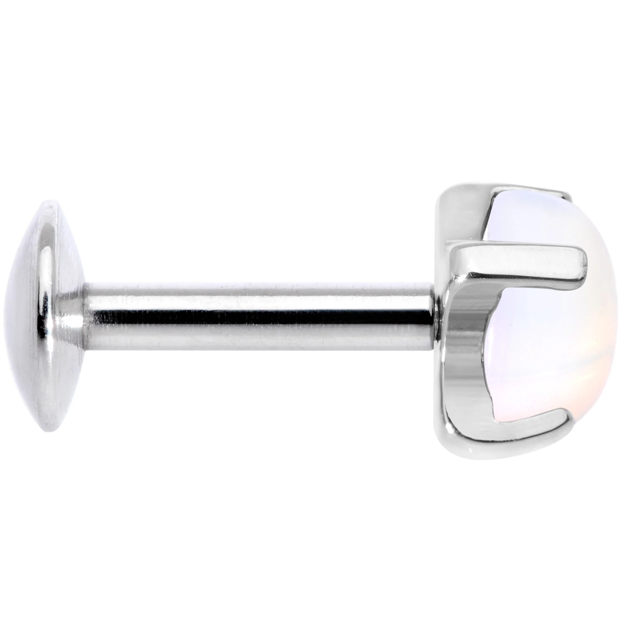16G 1/4 White Opalite Internally Threaded Labret Monroe Tragus - Image 3
