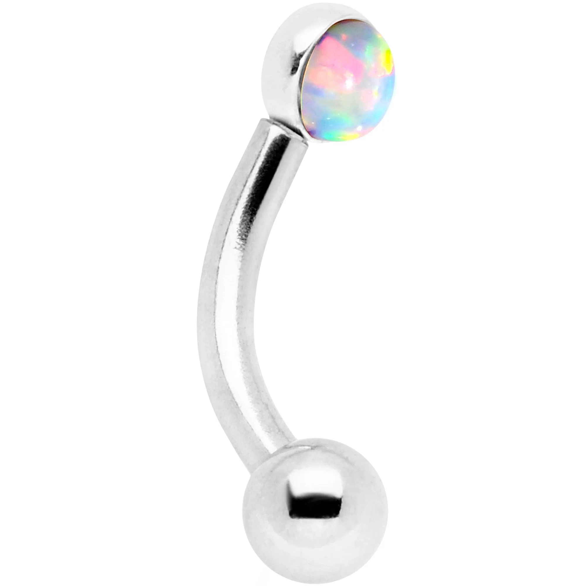 16G 1/4 White Synthetic Opal Flat Set Curved Eyebrow Rook Piercing - Image 2