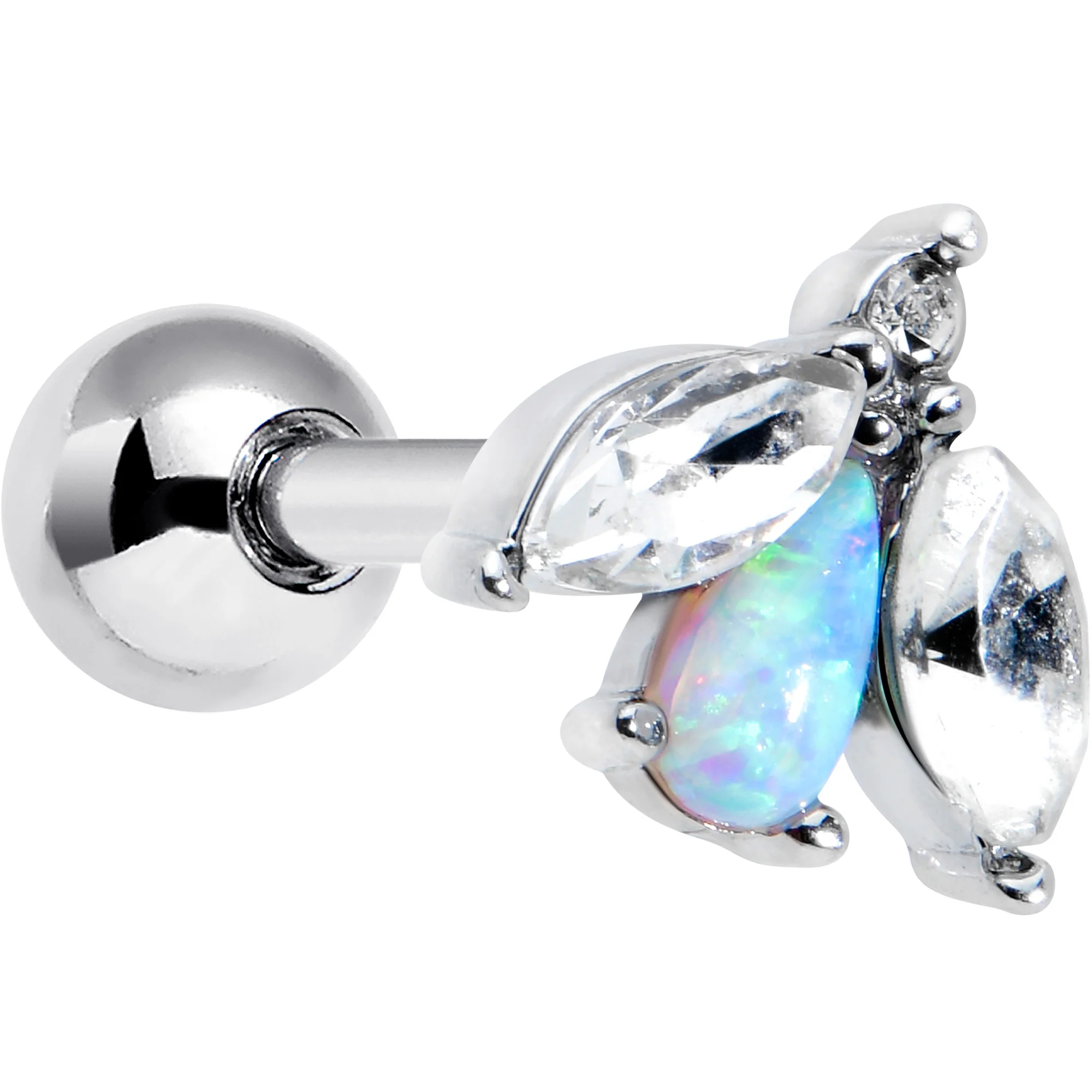 16G 1/4 White Synthetic Opal Flower Cartilage Tragus Earring