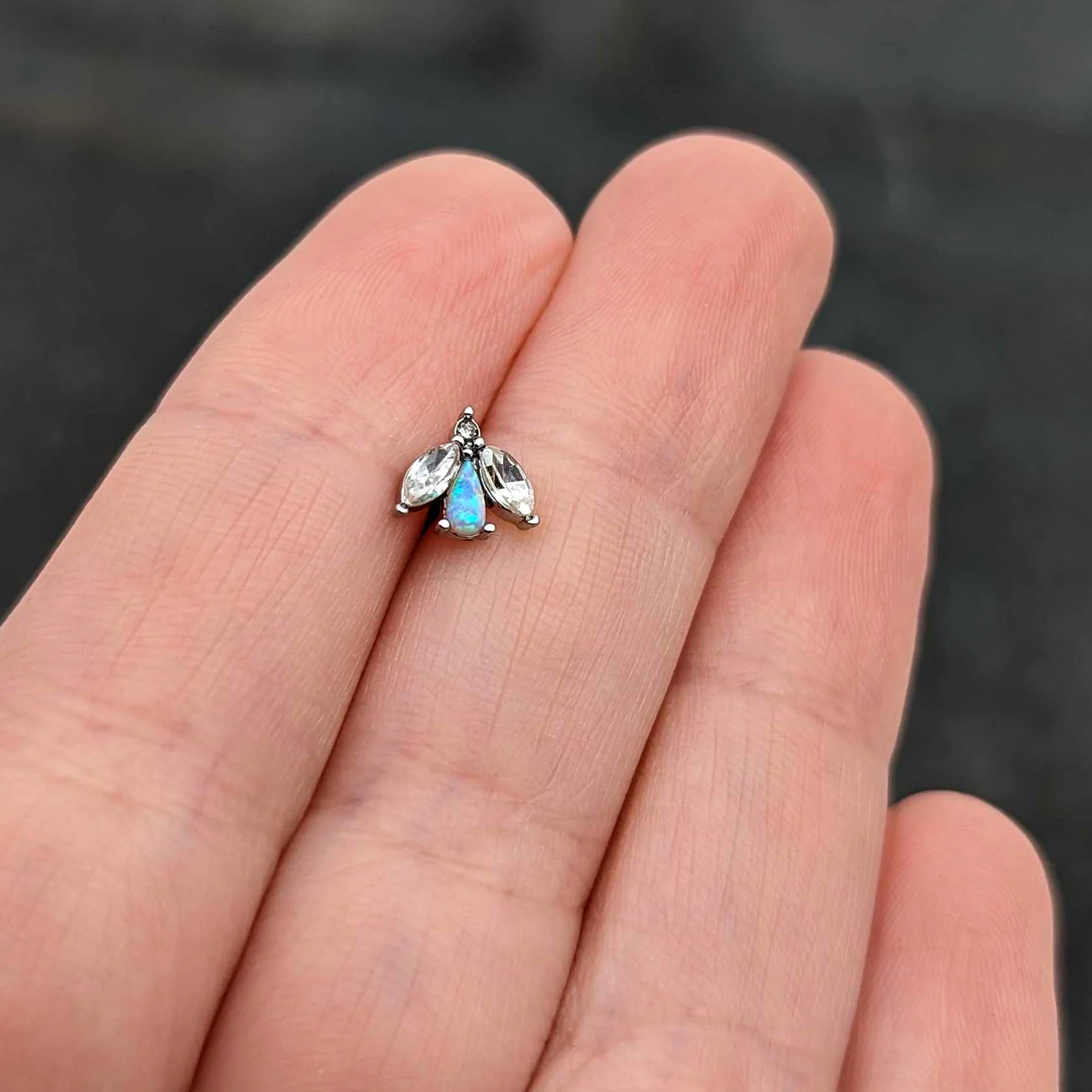 16G 1/4 White Synthetic Opal Flower Cartilage Tragus Earring - Image 8
