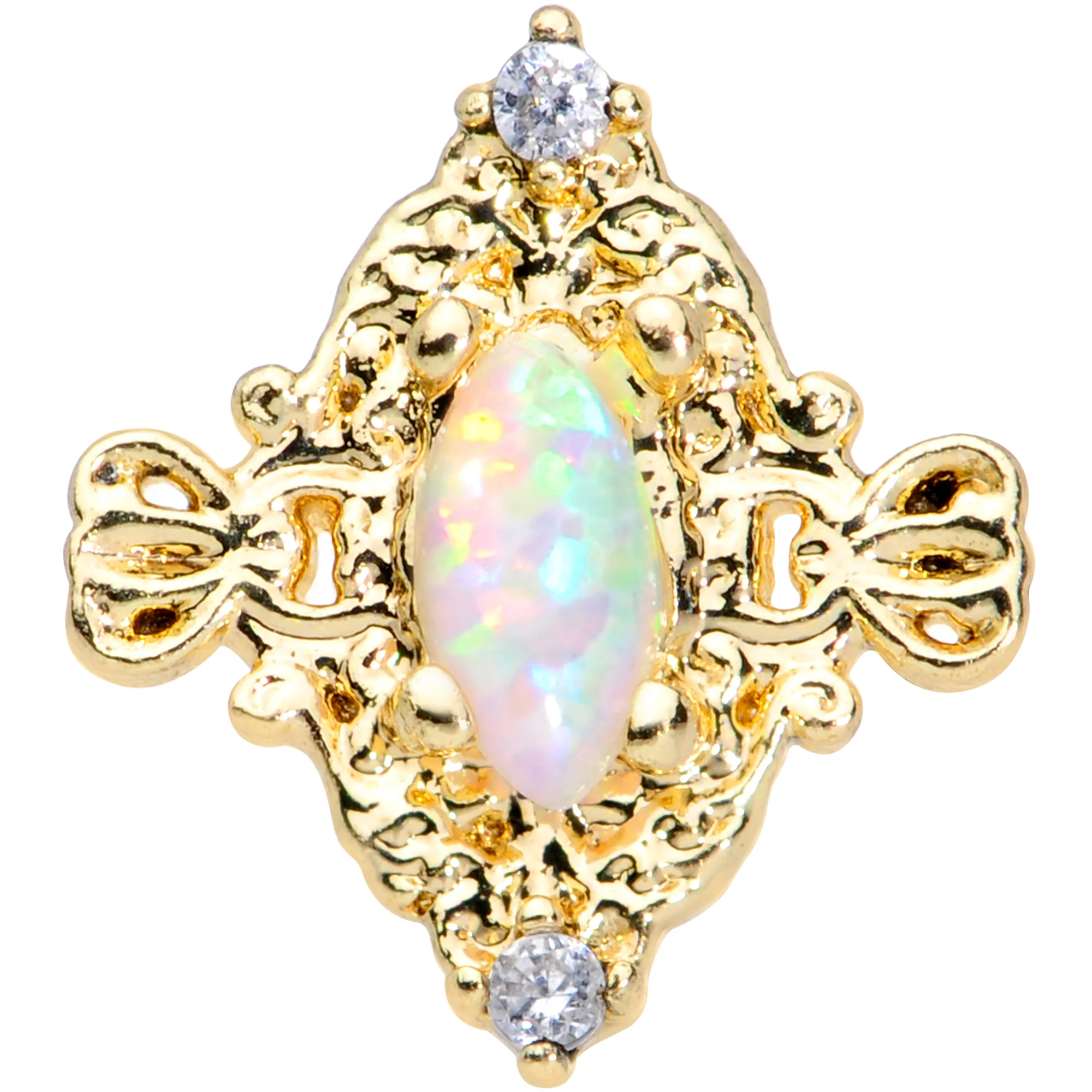 16G 1/4 White Synthetic Opal Gold Tone Oval Cartilage Tragus - Image 2