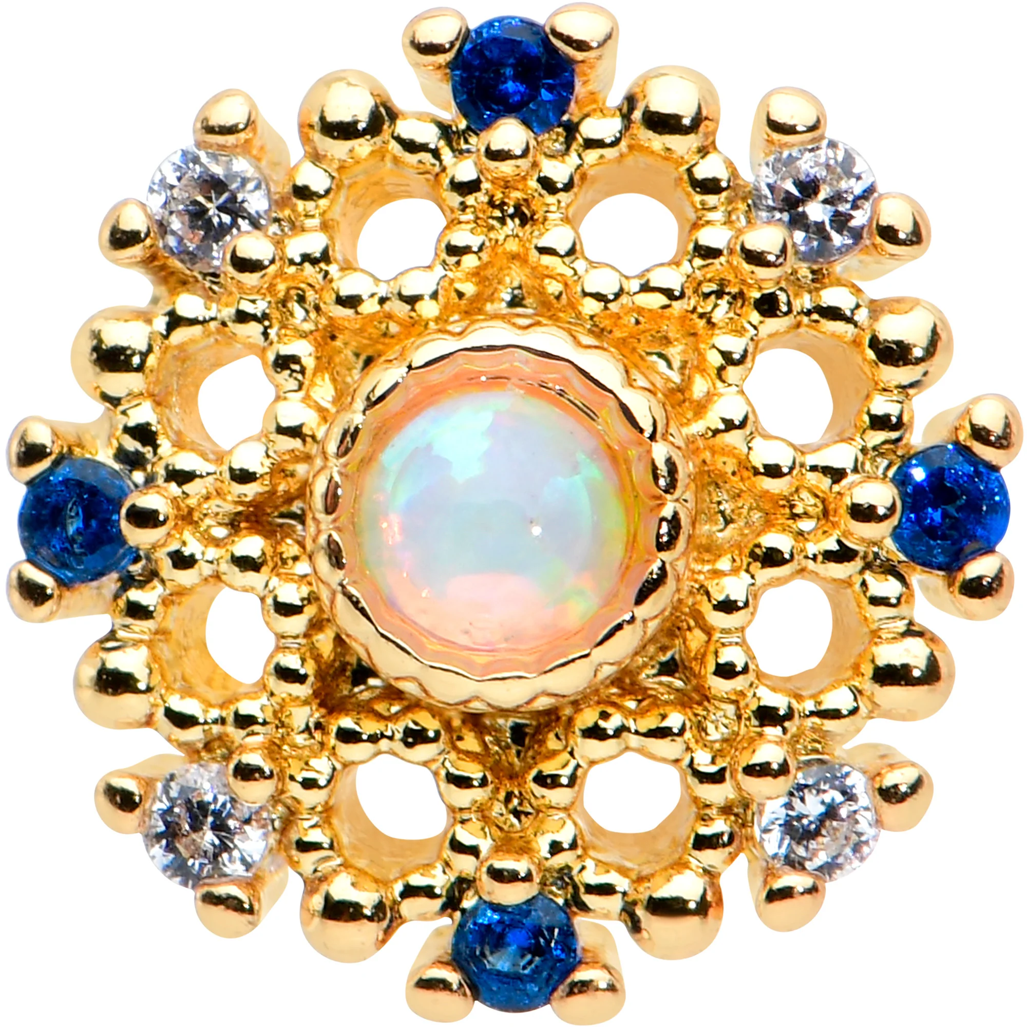 16G 1/4 White Synthetic Opal Gold Tone Sun Labret Monroe Tragus - Image 2