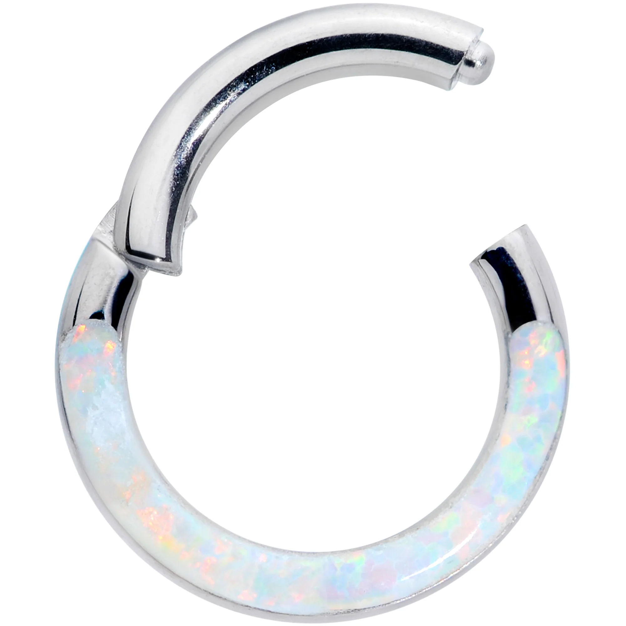 16G 1/4 White Synthetic Opal Implant Grade Titanium Segment Ring - Image 2