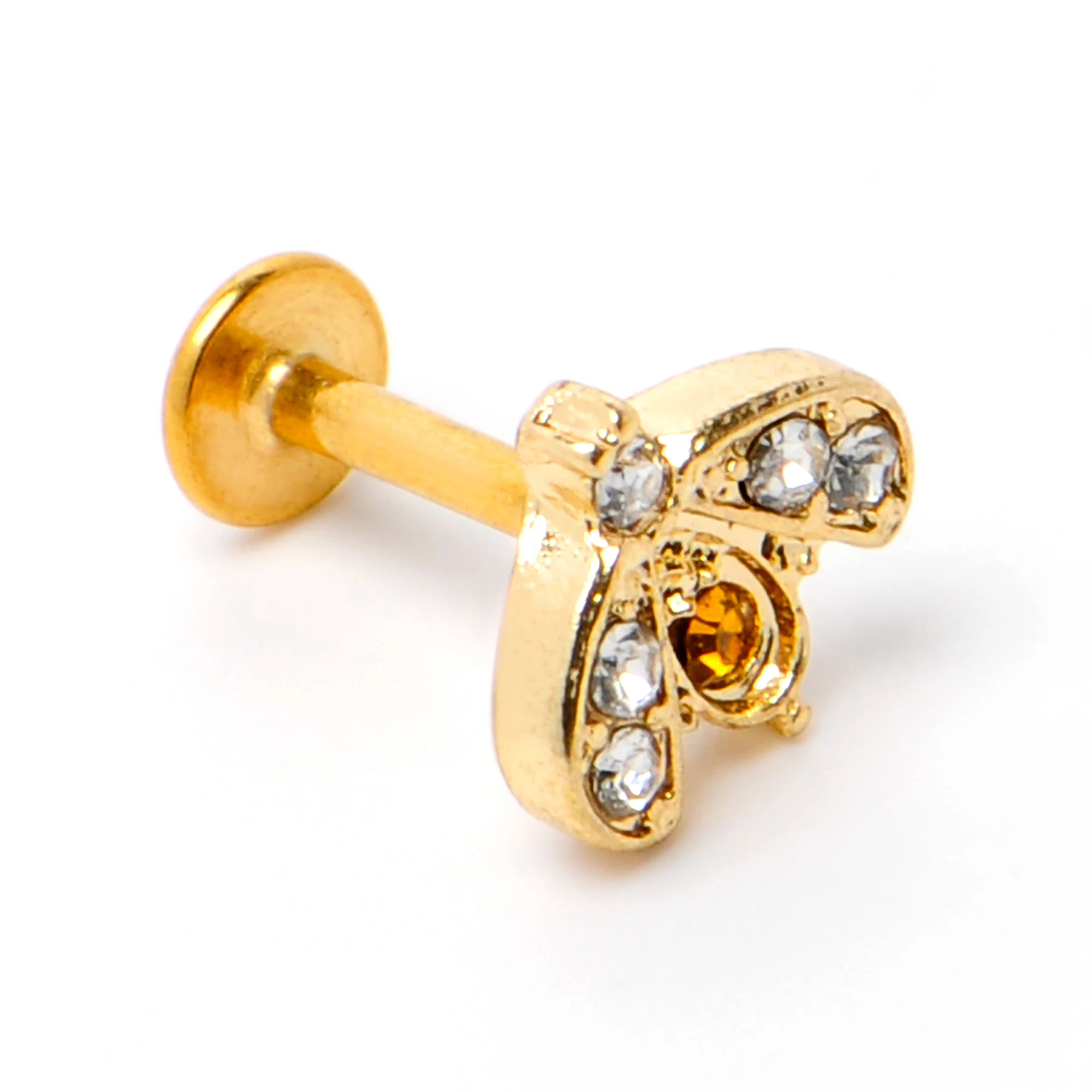 16G 1/4 White Yellow Gem Gold Tone Fashion Winged Bug Labret - Image 5