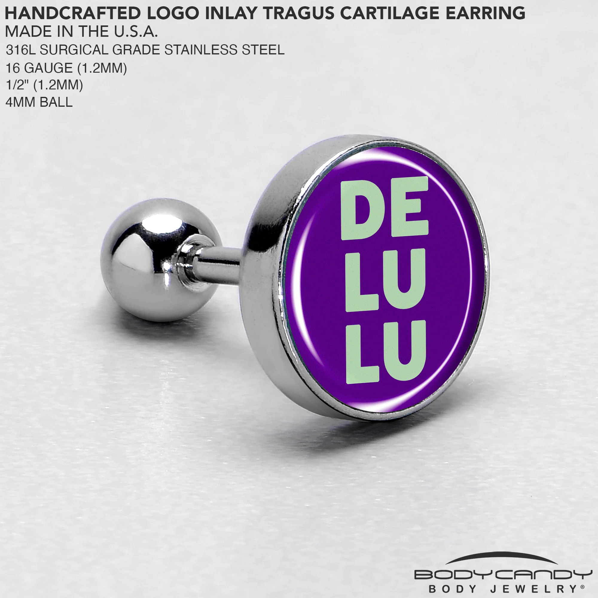 16G 1/4 Word DELULU Tragus Cartilage Earring by Onyx O - Image 4