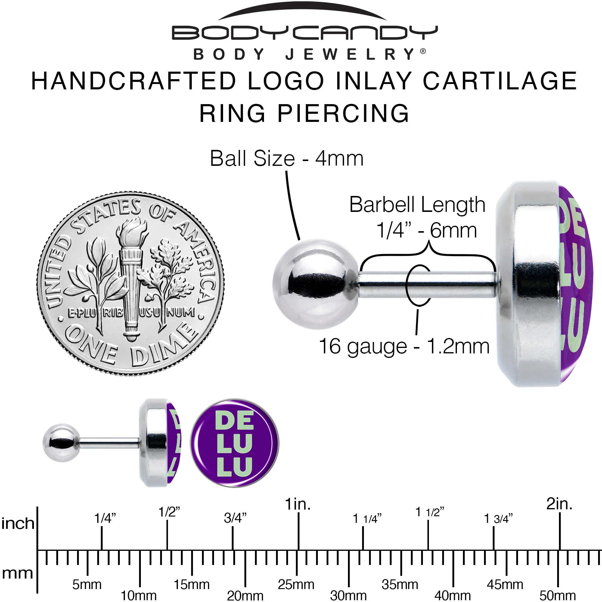 16G 1/4 Word DELULU Tragus Cartilage Earring by Onyx O - Image 6