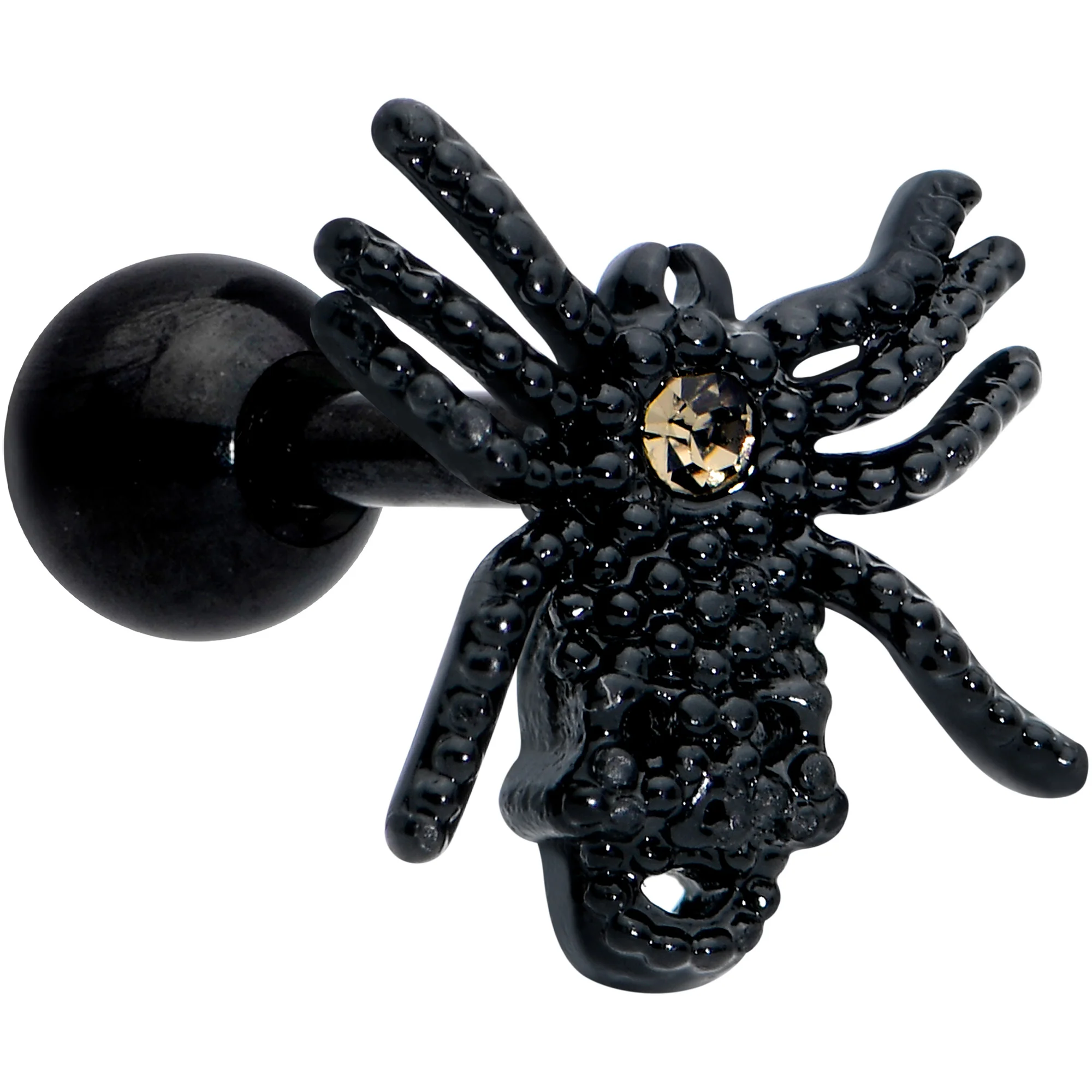 16G 1/4 Yellow Gem Black Spider Halloween Cartilage Tragus Earring