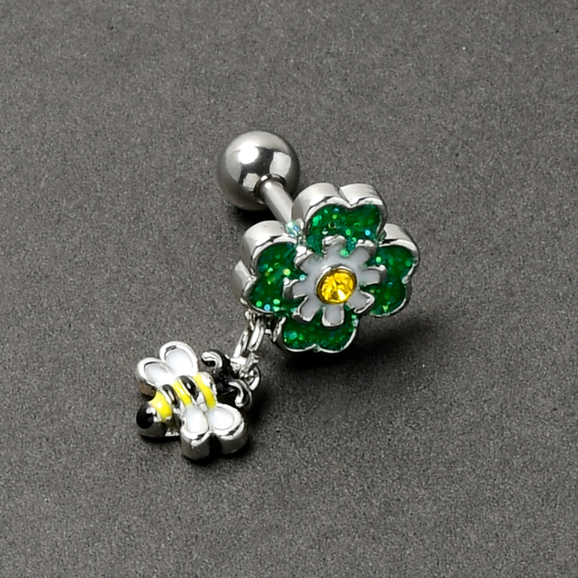 16G 1/4 Yellow Gem Daisy Bee Glittery Cartilage Tragus Earring - Image 6