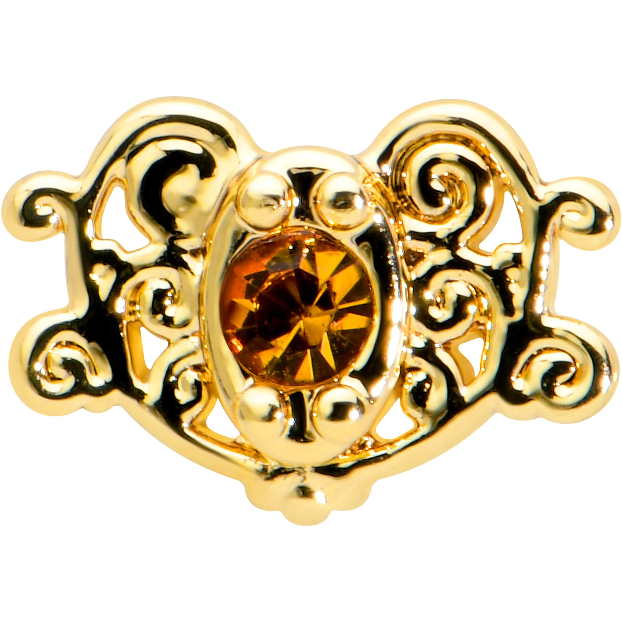 16G 1/4 Yellow Gem Gold Tone Duet Scroll Labret Monroe Tragus - Image 2