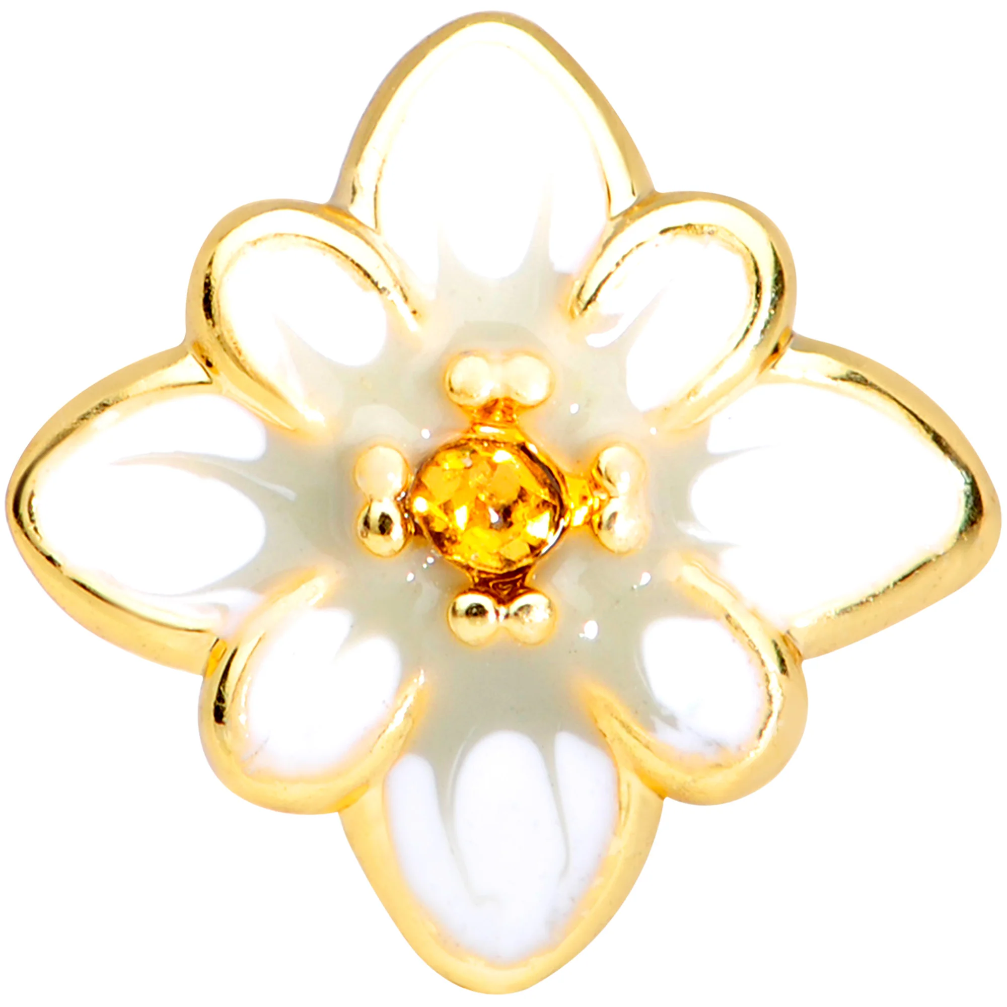 16G 1/4 Yellow Gem Gold Tone White Flower Cartilage Tragus - Image 2