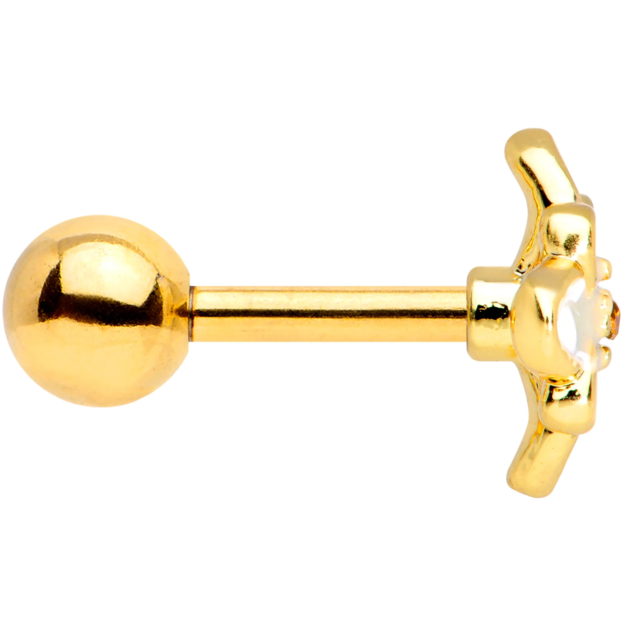 16G 1/4 Yellow Gem Gold Tone White Flower Cartilage Tragus - Image 3