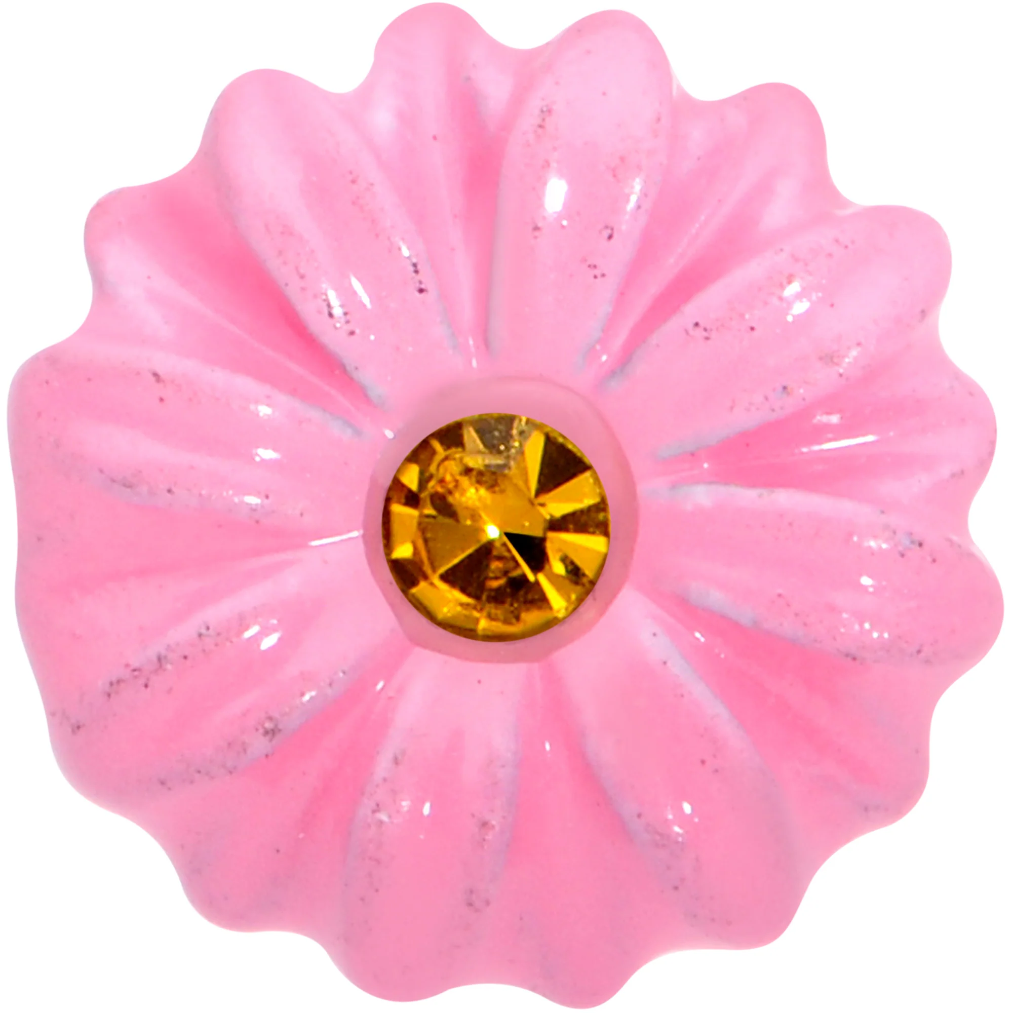 16G 1/4 Yellow Gem Pink Sunflower Cartilage Tragus Earring - Image 2