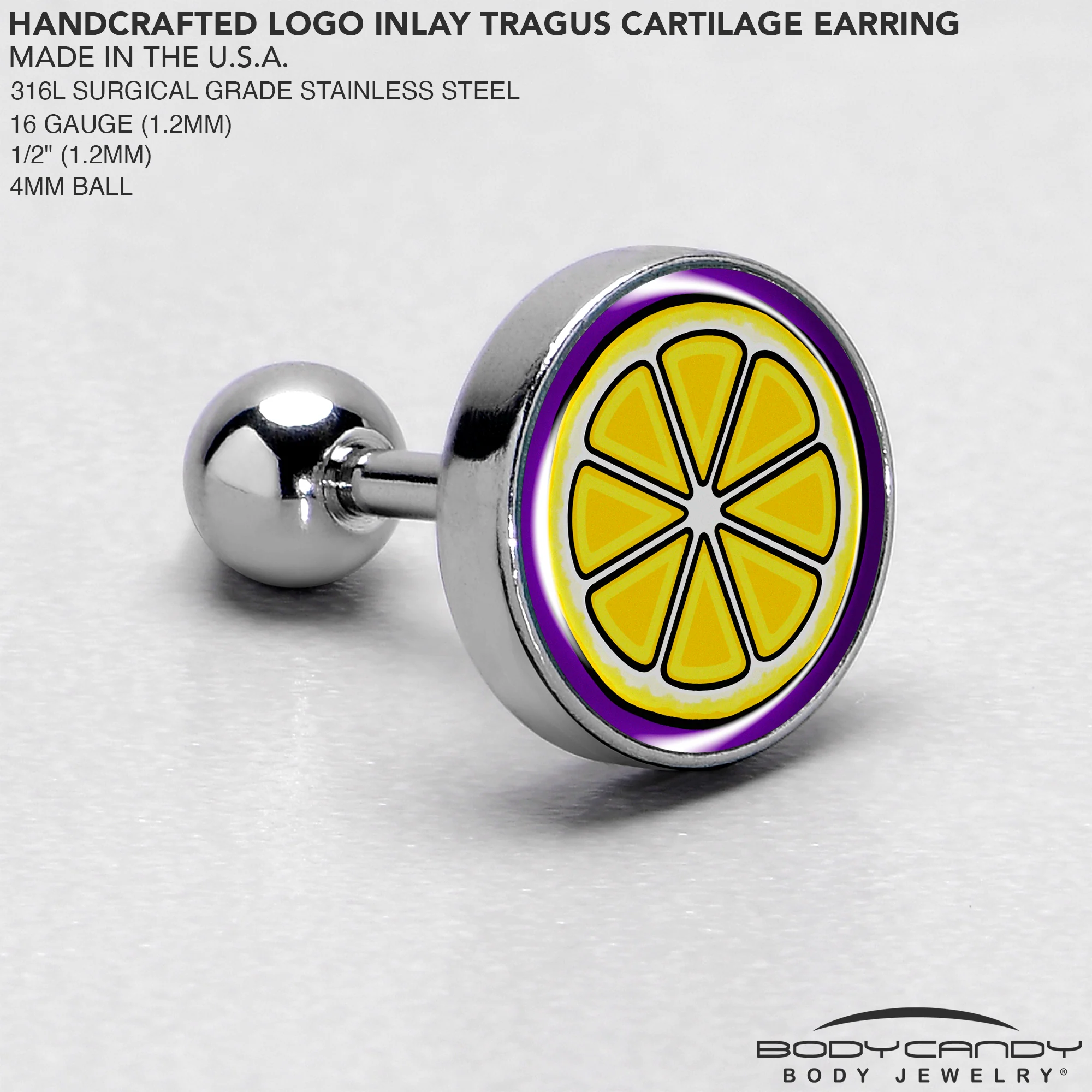 16G 1/4 Yellow Slice of Lemon Tragus Cartilage Earring by Onyx O - Image 4
