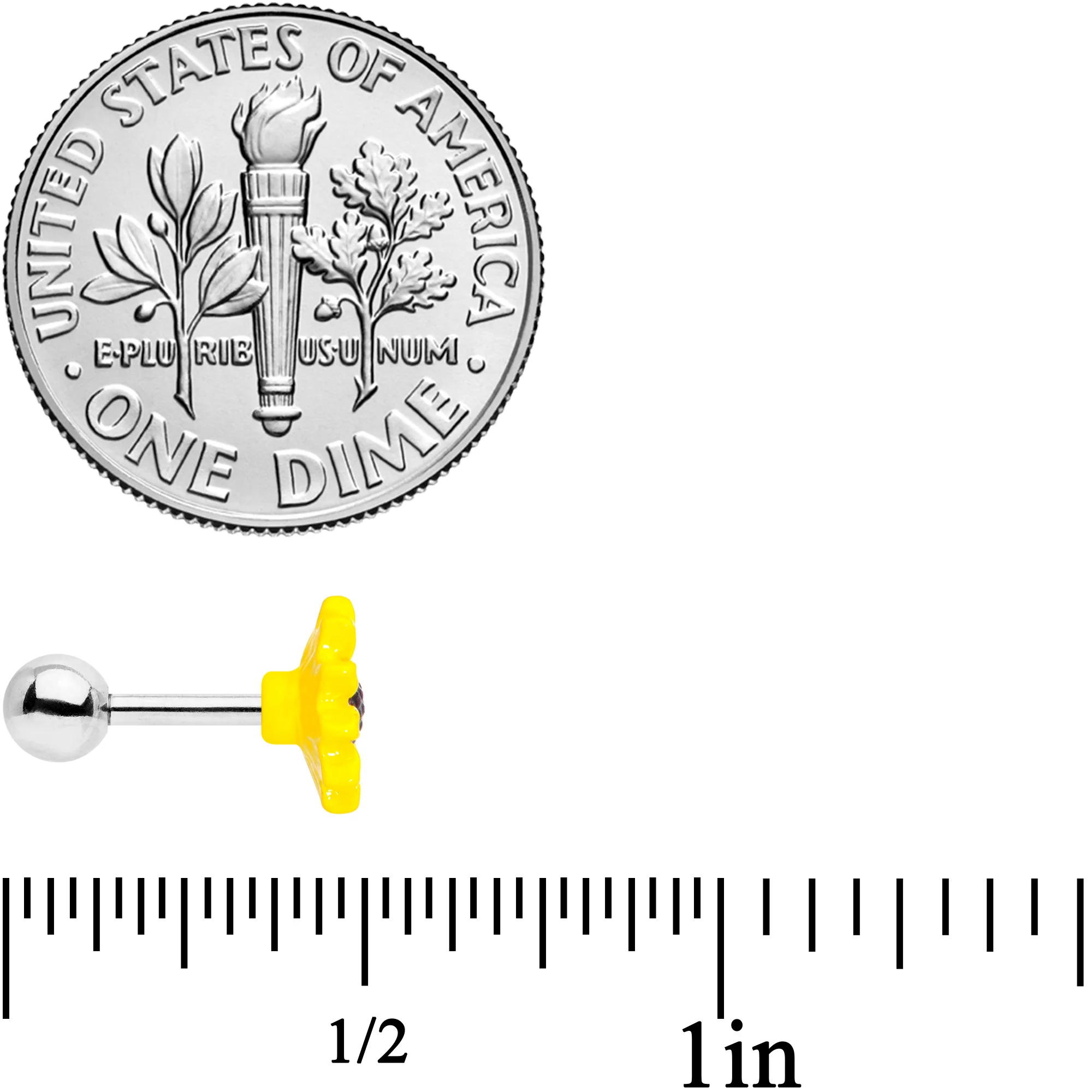 16G 1/4 Yellow Sunflower Cartilage Tragus Earring - Image 4
