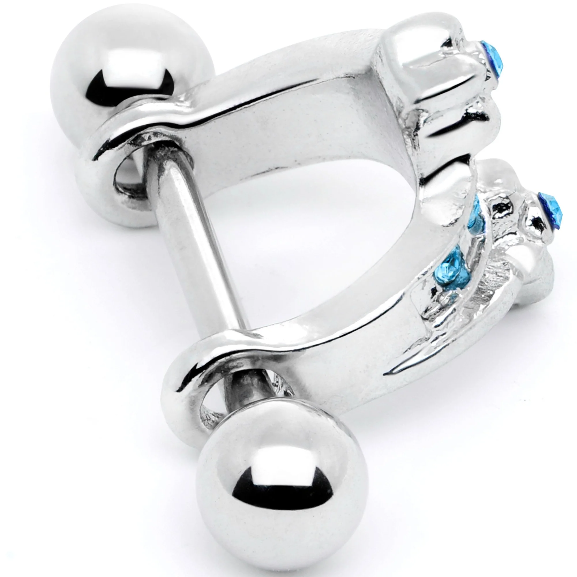 16G 1/2 Blue Gem Cross Crown Cartilage Cuff - Image 3