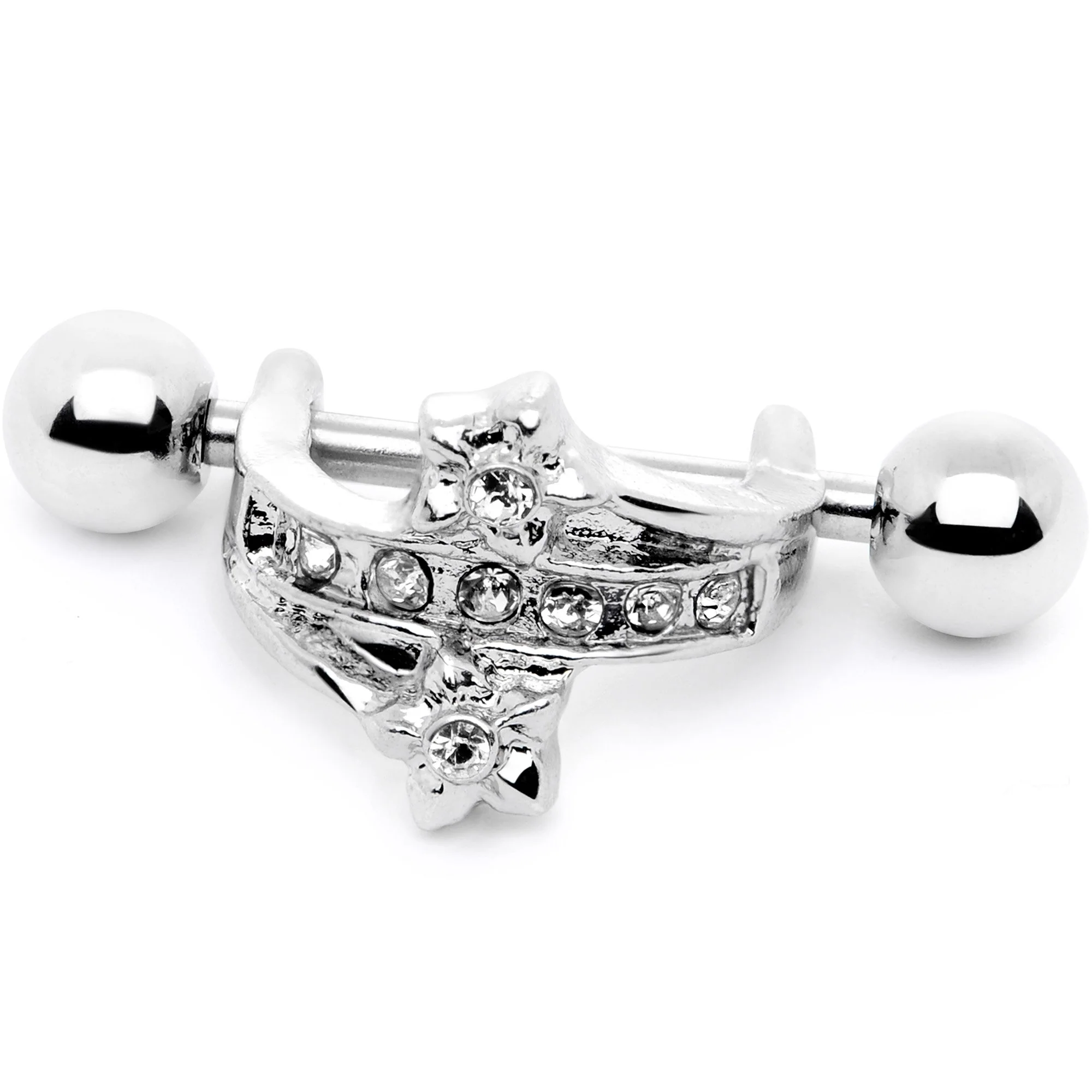 16G 1/2 Clear Gem Cross Crown Cartilage Cuff - Image 2