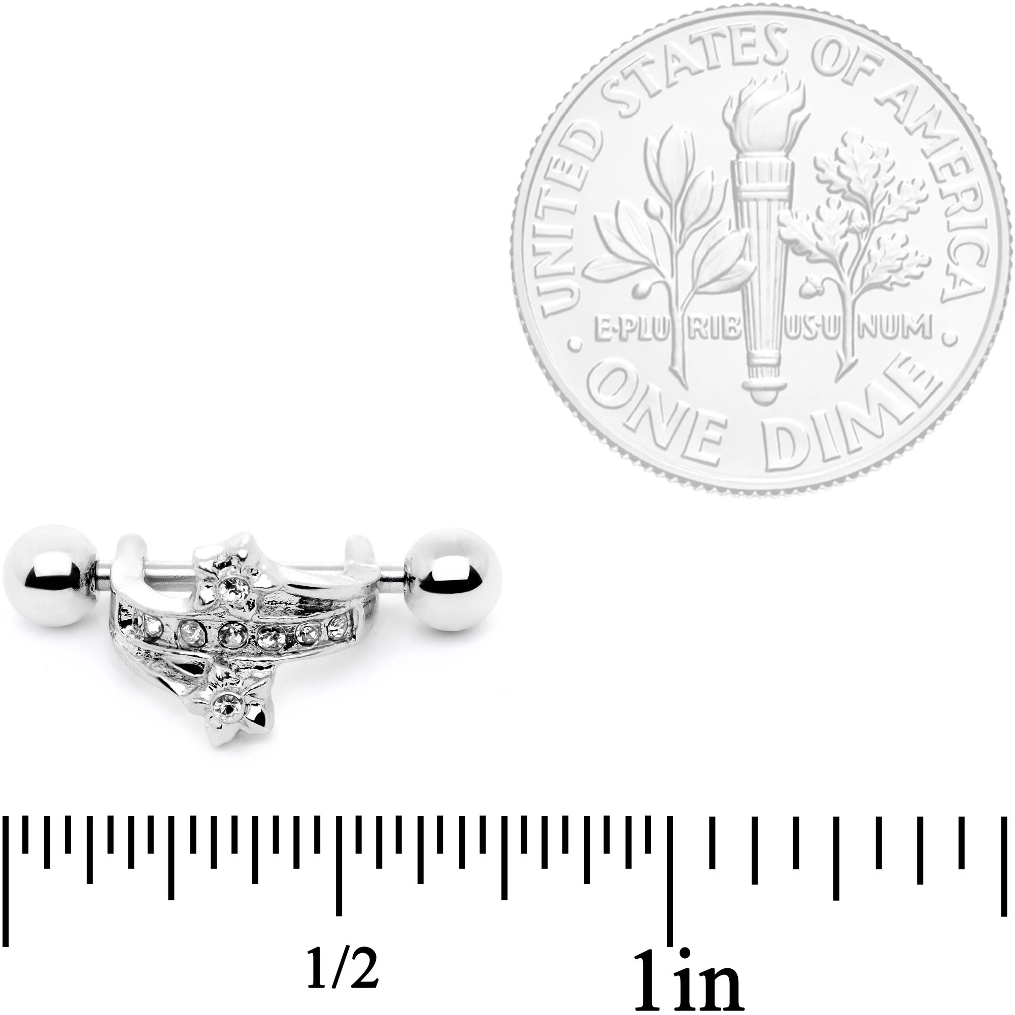 16G 1/2 Clear Gem Cross Crown Cartilage Cuff - Image 5