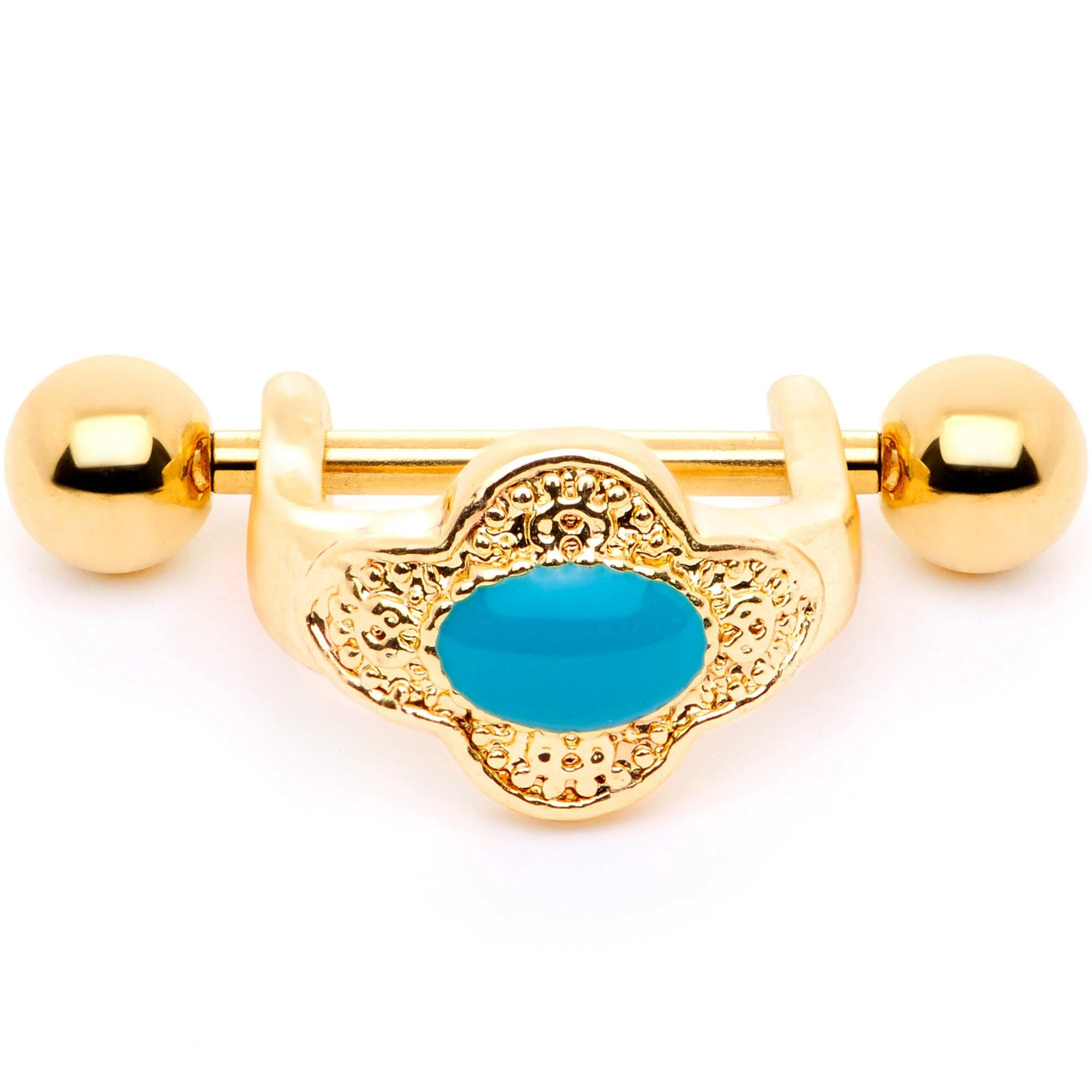 16G 1/2 Faux Turquoise Gold Tone Flower Cartilage Cuff - Image 2