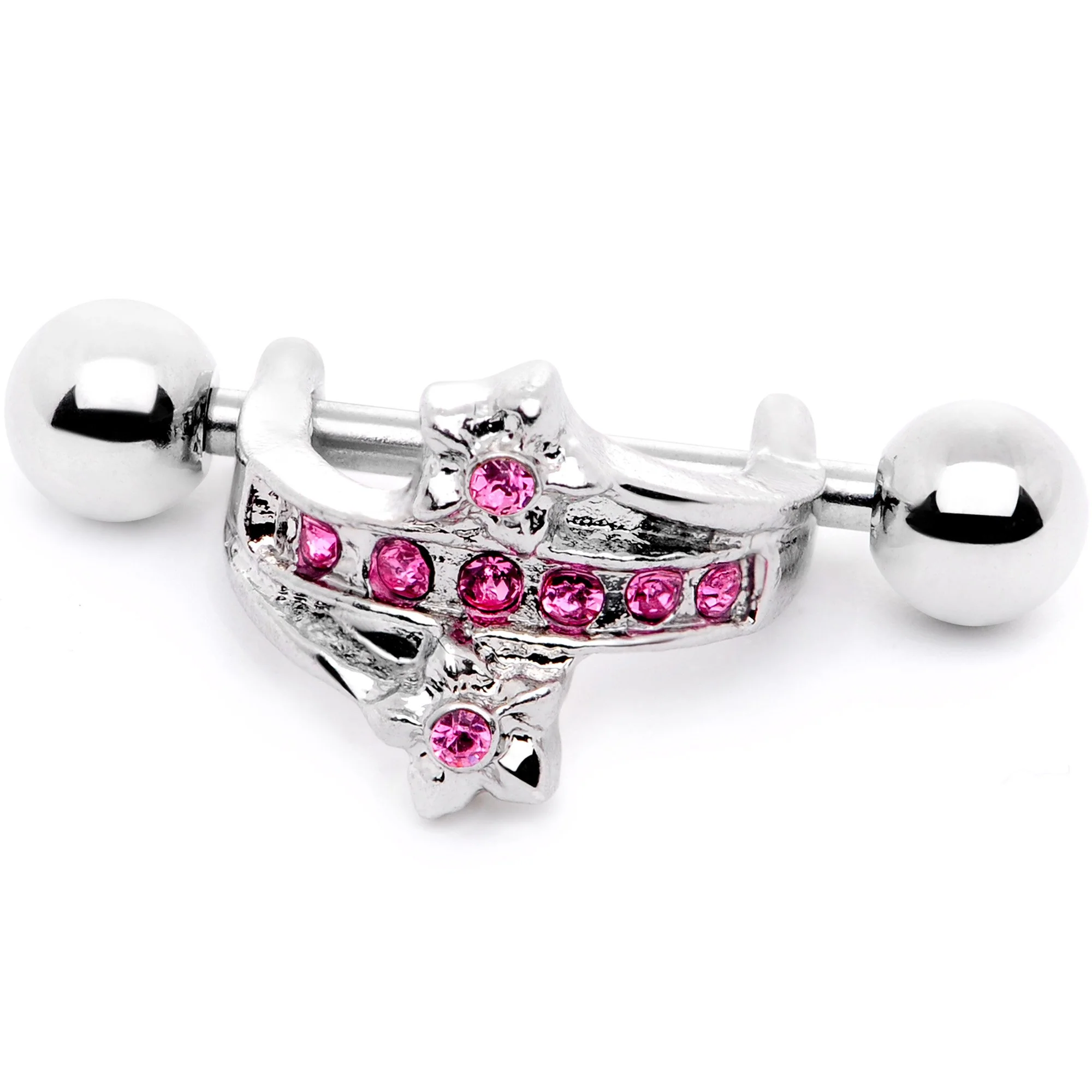 16G 1/2 Pink Gem Cross Crown Cartilage Cuff - Image 2