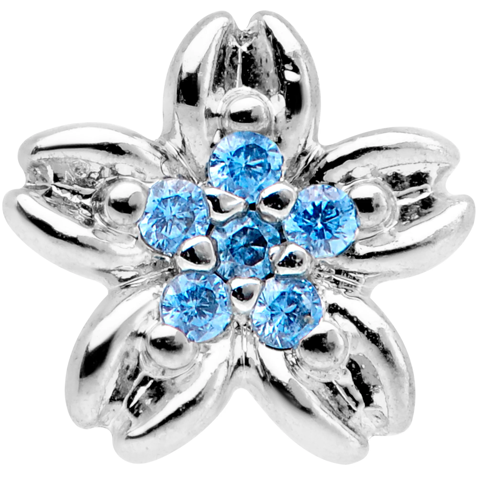 16G 1/4 Aqua Gem Center Flower Cartilage Tragus Earring - Image 2