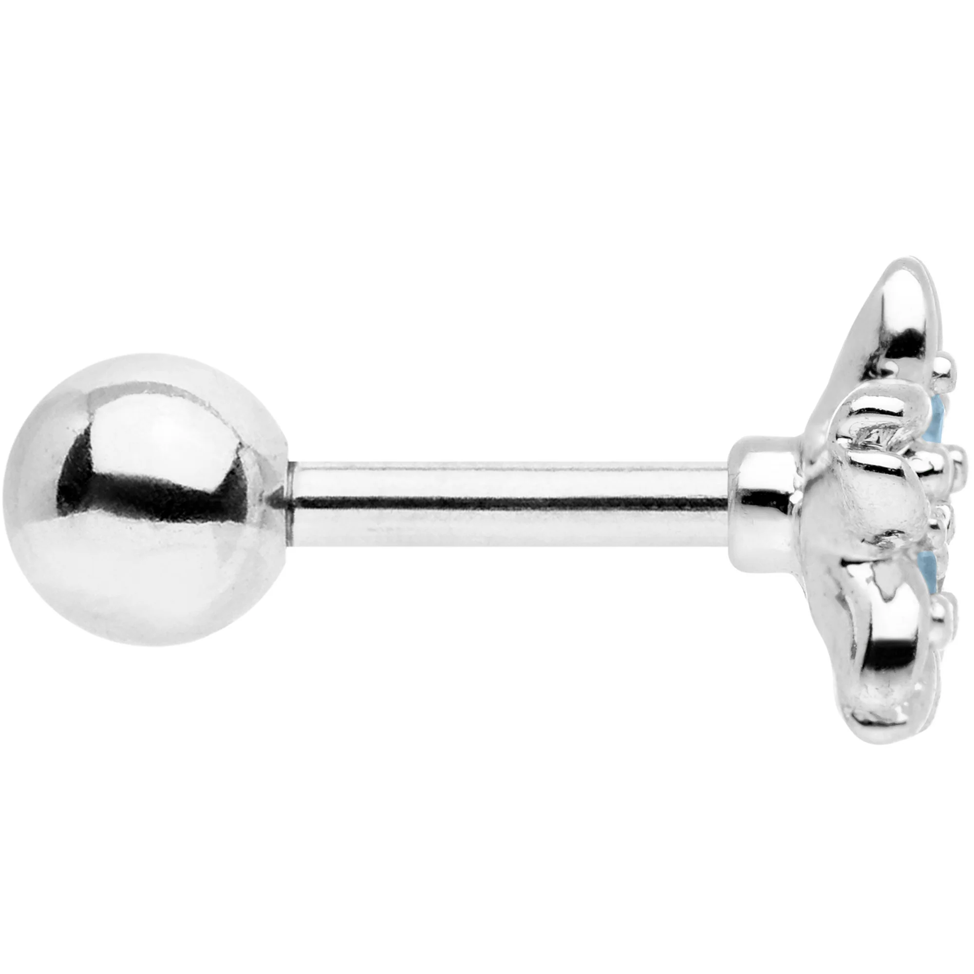 16G 1/4 Aqua Gem Center Flower Cartilage Tragus Earring - Image 3