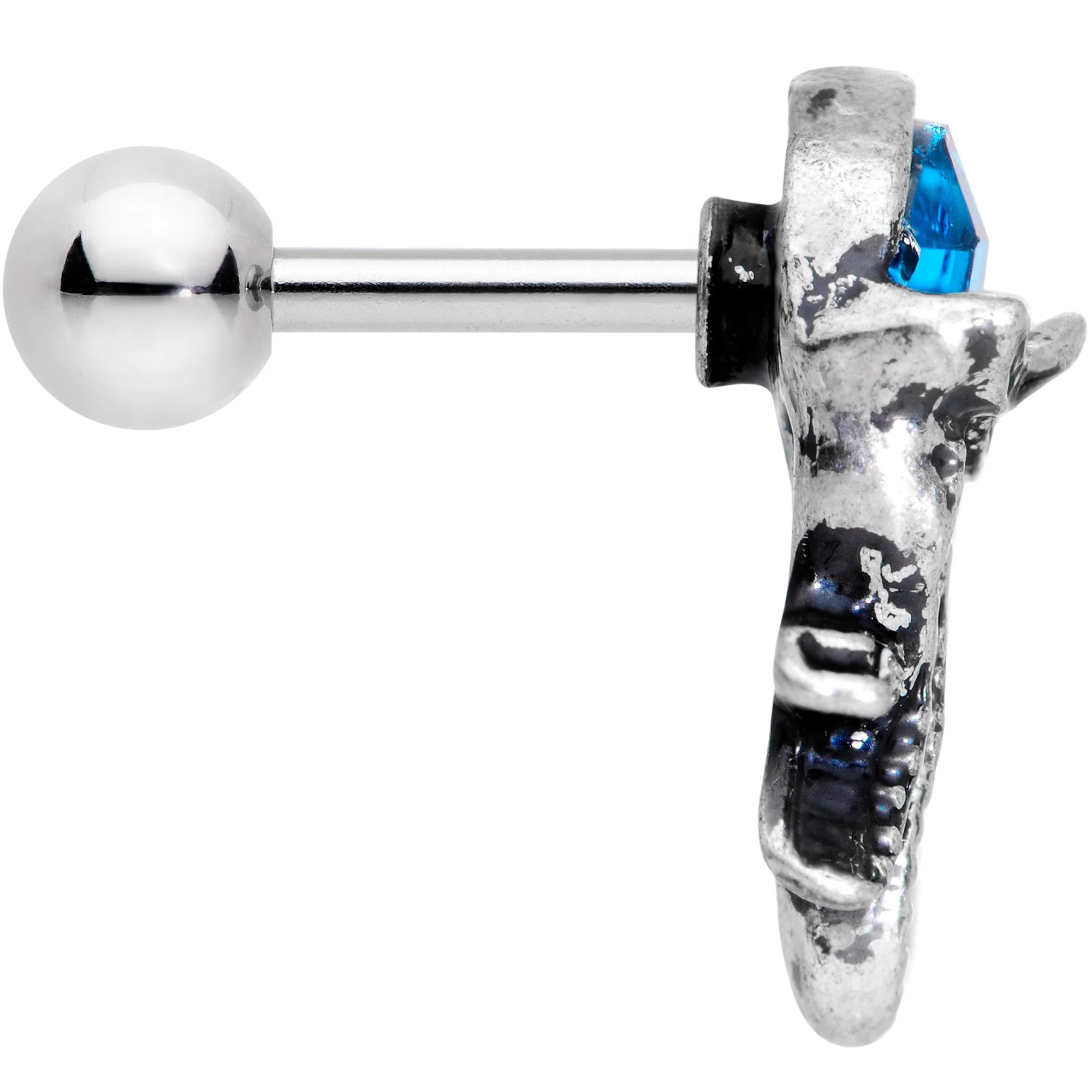 16G 1/4 Aqua Gem Jaunty Jellyfish Cartilage Tragus Earring - Image 3