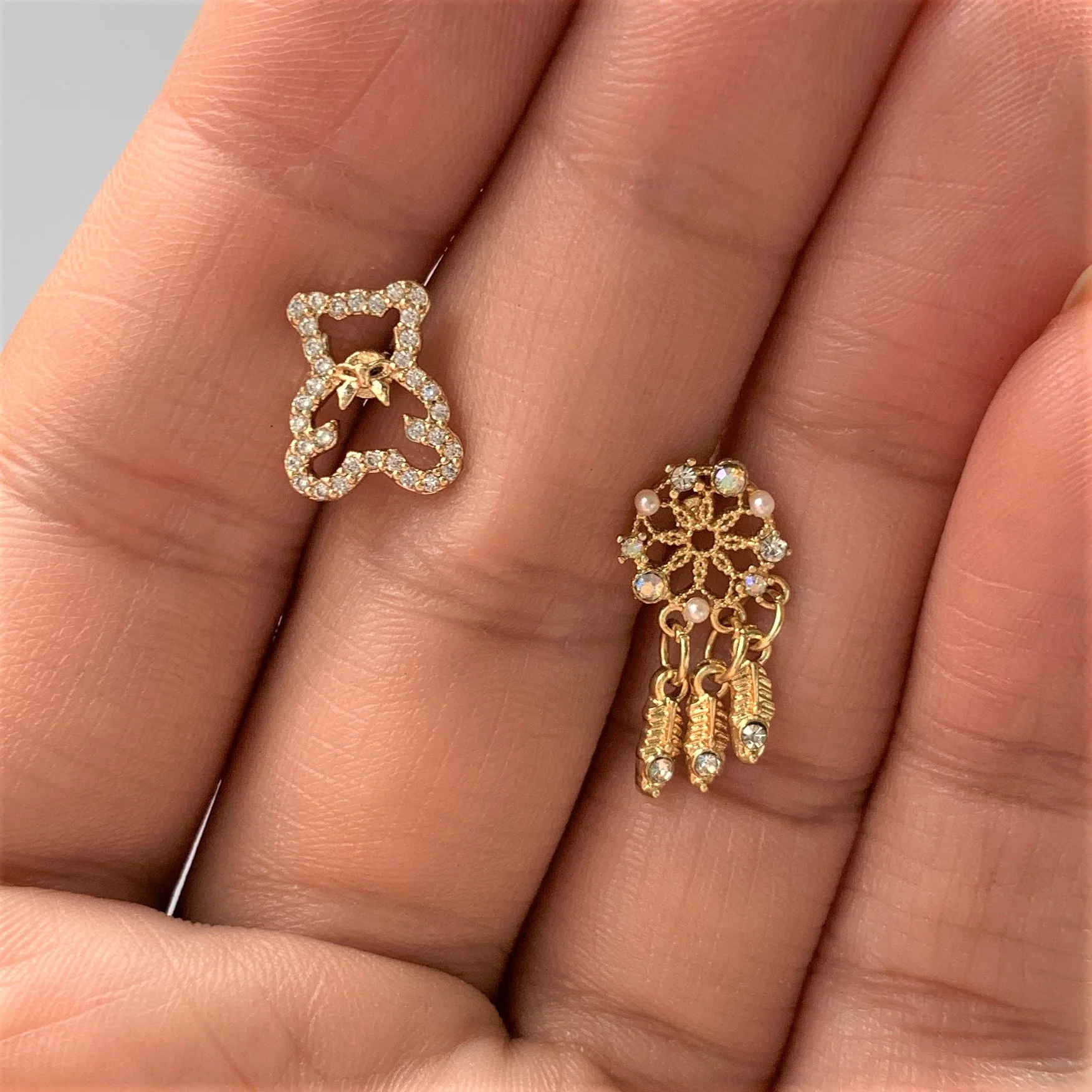 16G 1/4 Aurora CZ Gold Tone Dreamcatcher Feather Dangle Cartilage - Image 4