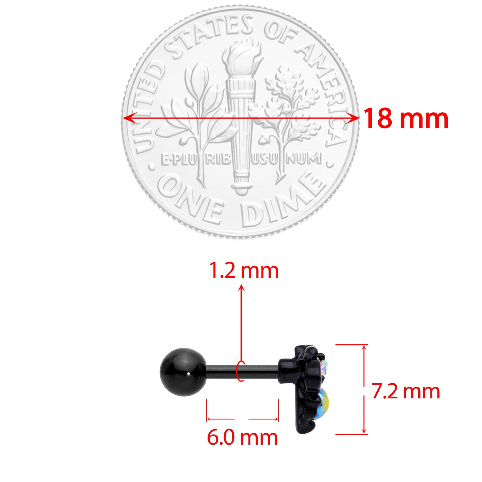 16G 1/4 Aurora Gem Black Busy Bee Cartilage Tragus Earring - Image 4