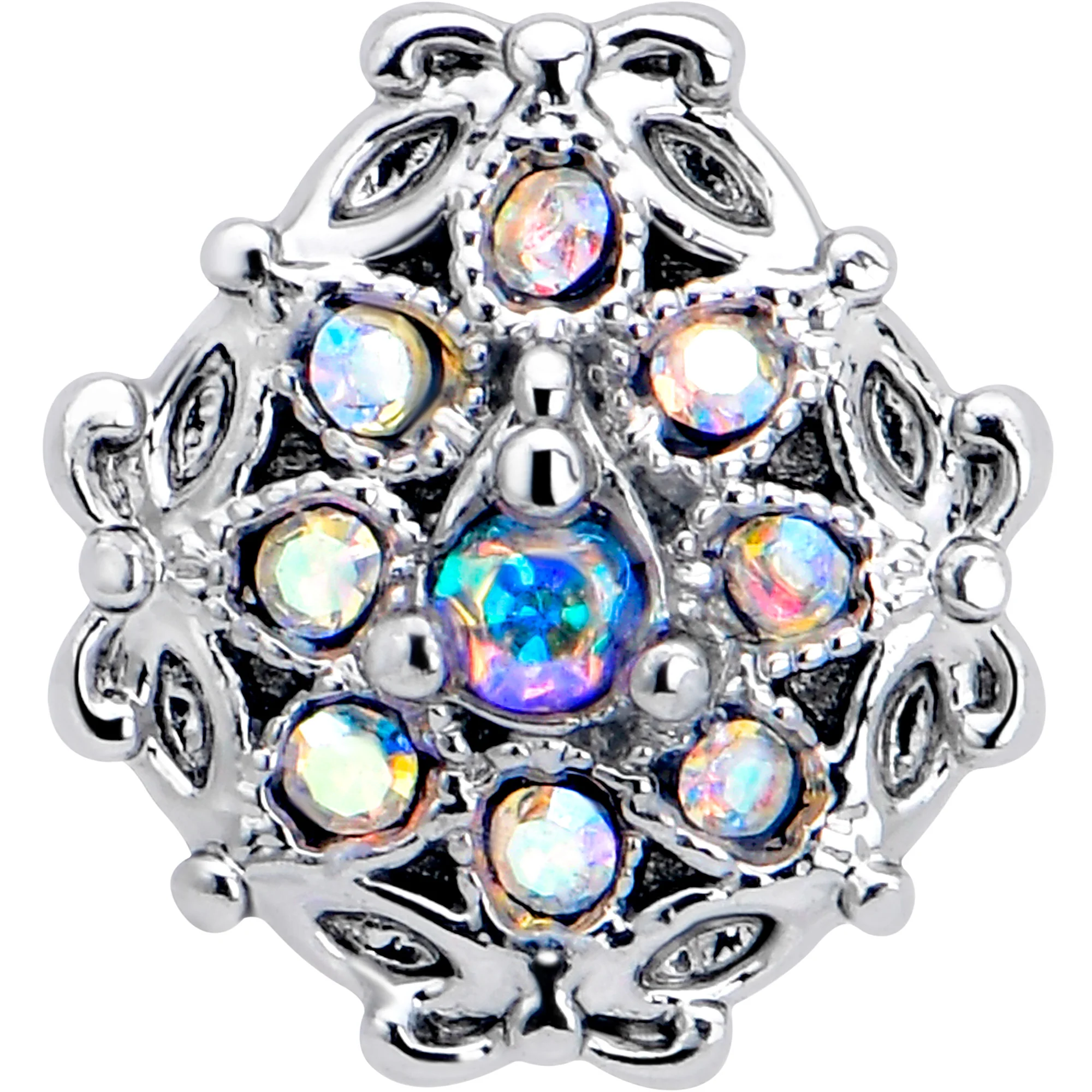 16G 1/4 Aurora Gem Retro Sunburst Cartilage Labret - Image 2