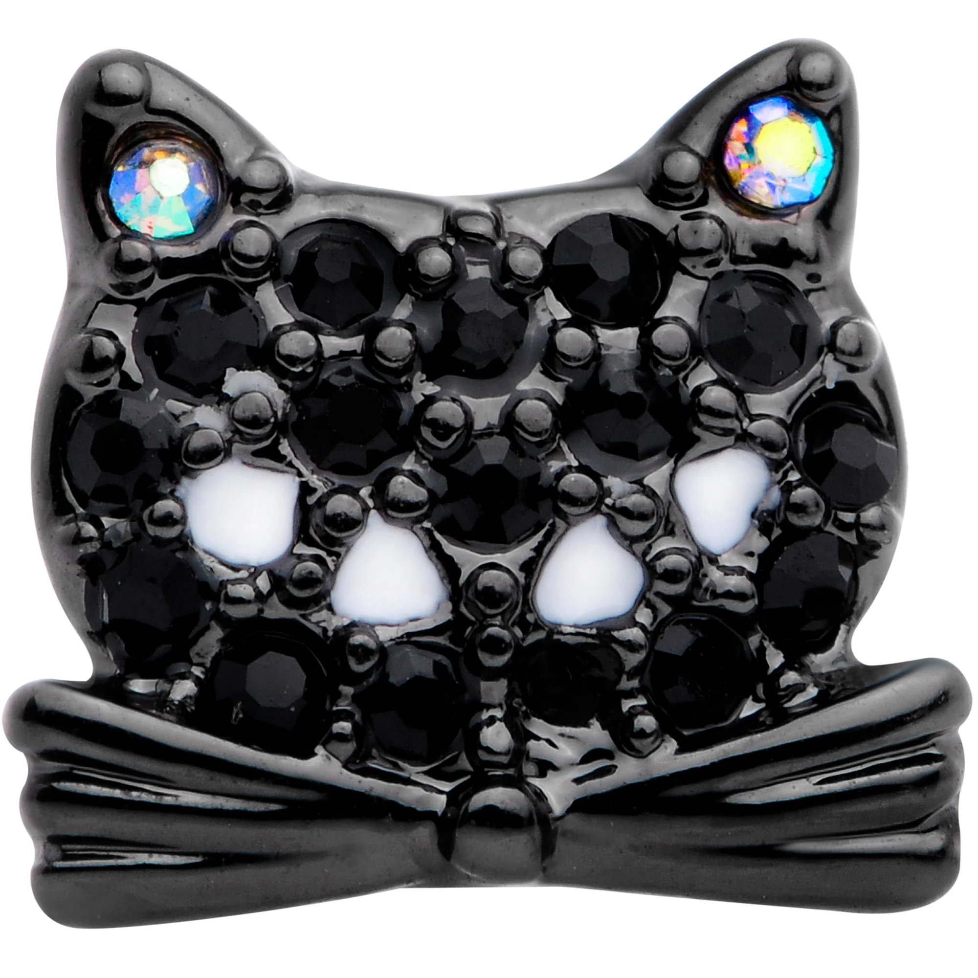 16G 1/4 Black Aurora Gem Crafty Kitty Cat Cartilage Tragus Earring - Image 2
