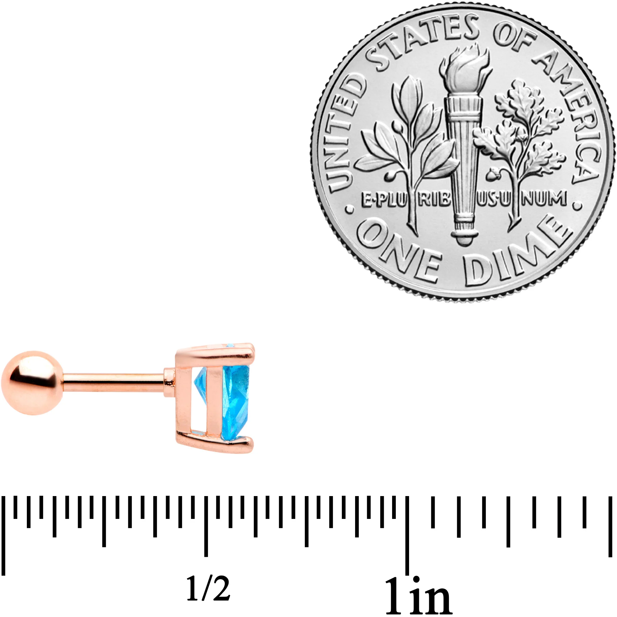 16G 1/4 Blue CZ Gem Rose Gold Tone Cartilage Tragus Set of 3 - Image 4