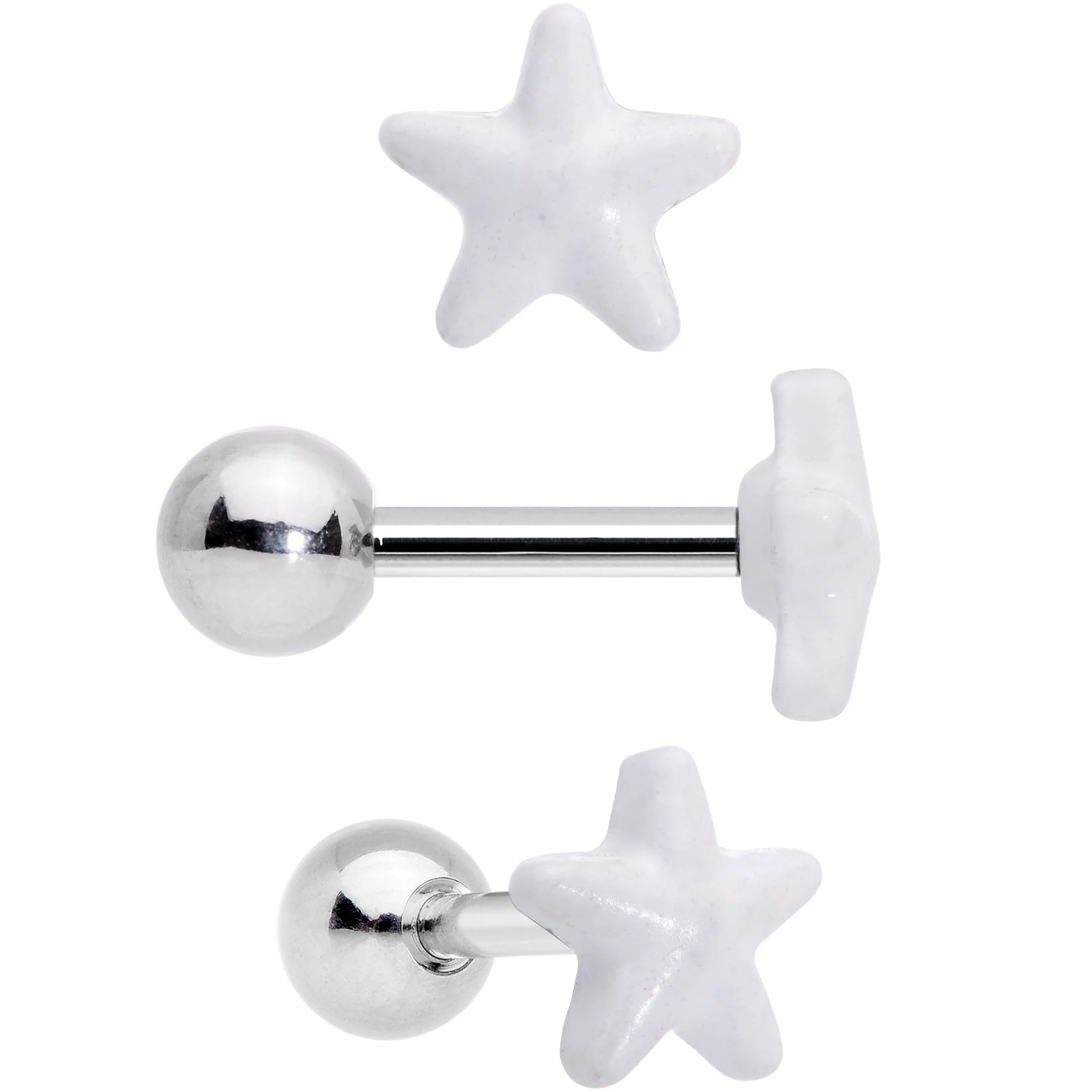 16G 1/4 Blue White Glow Star Hand Cartilage Earring Set of 3 - Image 3