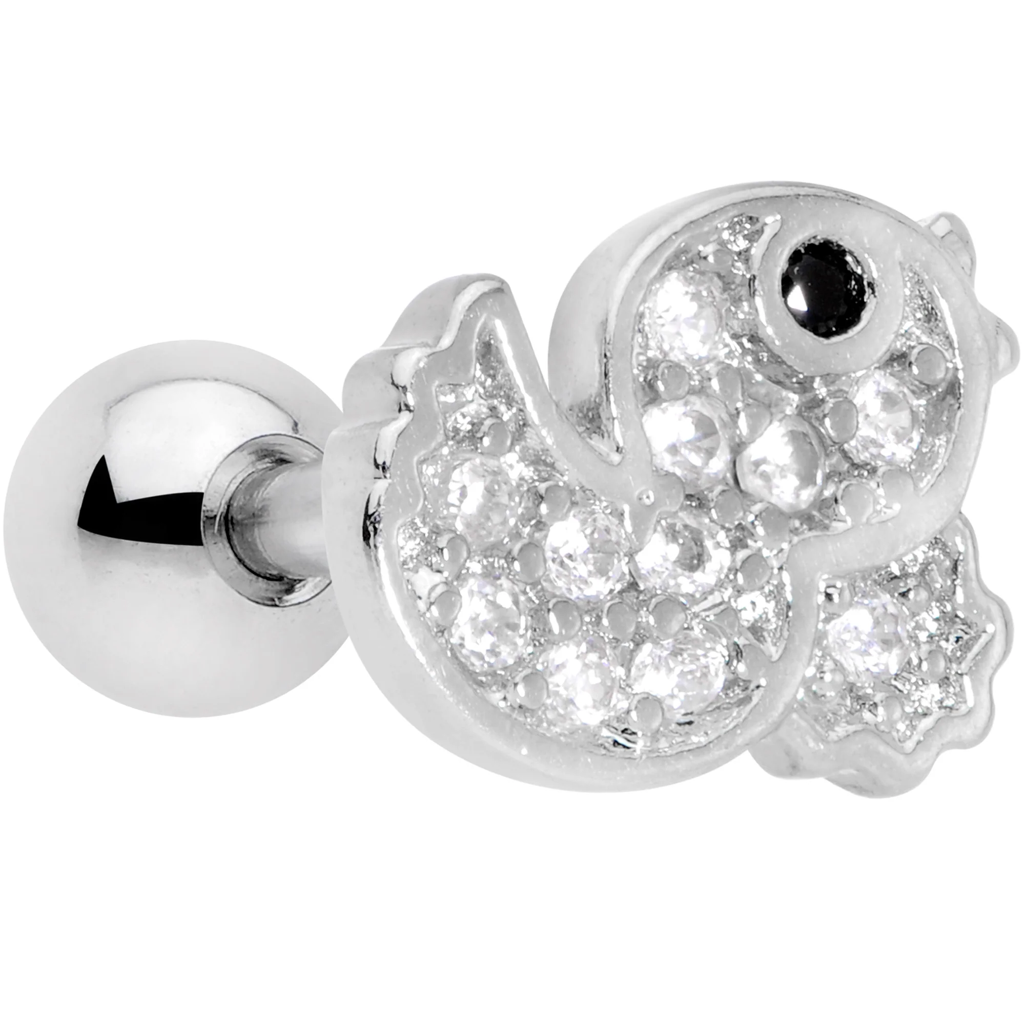 16G 1/4 Clear Black CZ Gem Ducky Cartilage Tragus Earring