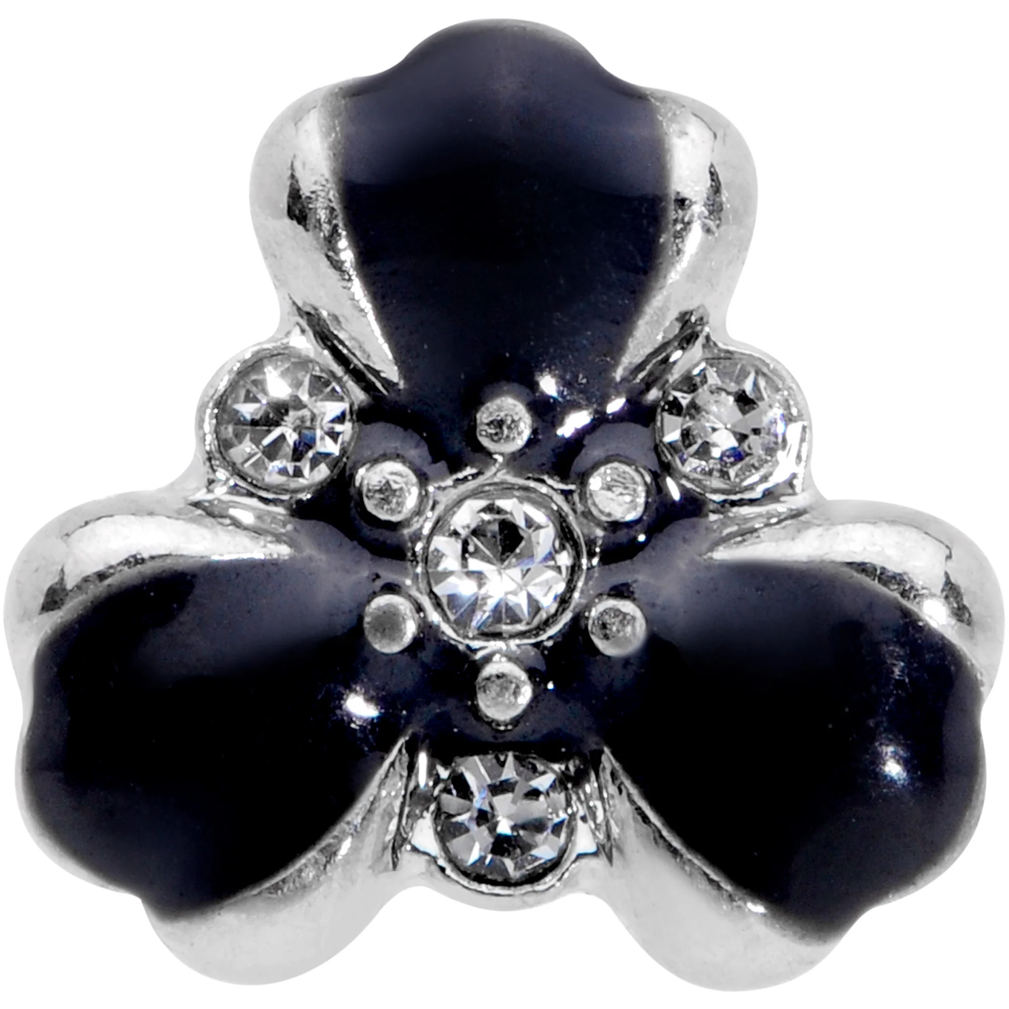 16G 1/4 Clear Black Gem Abstract Flower Cartilage Tragus Earring - Image 2
