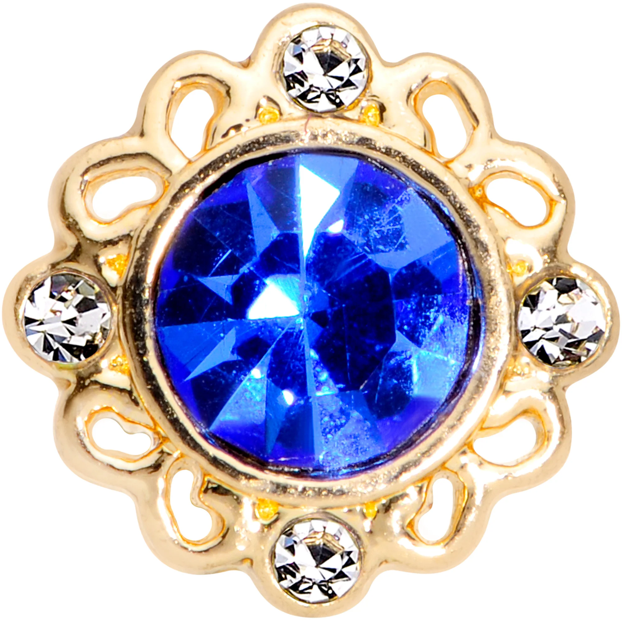 16G 1/4 Clear Blue Gem Gold Tone Empire Cartilage Tragus Earring - Image 2