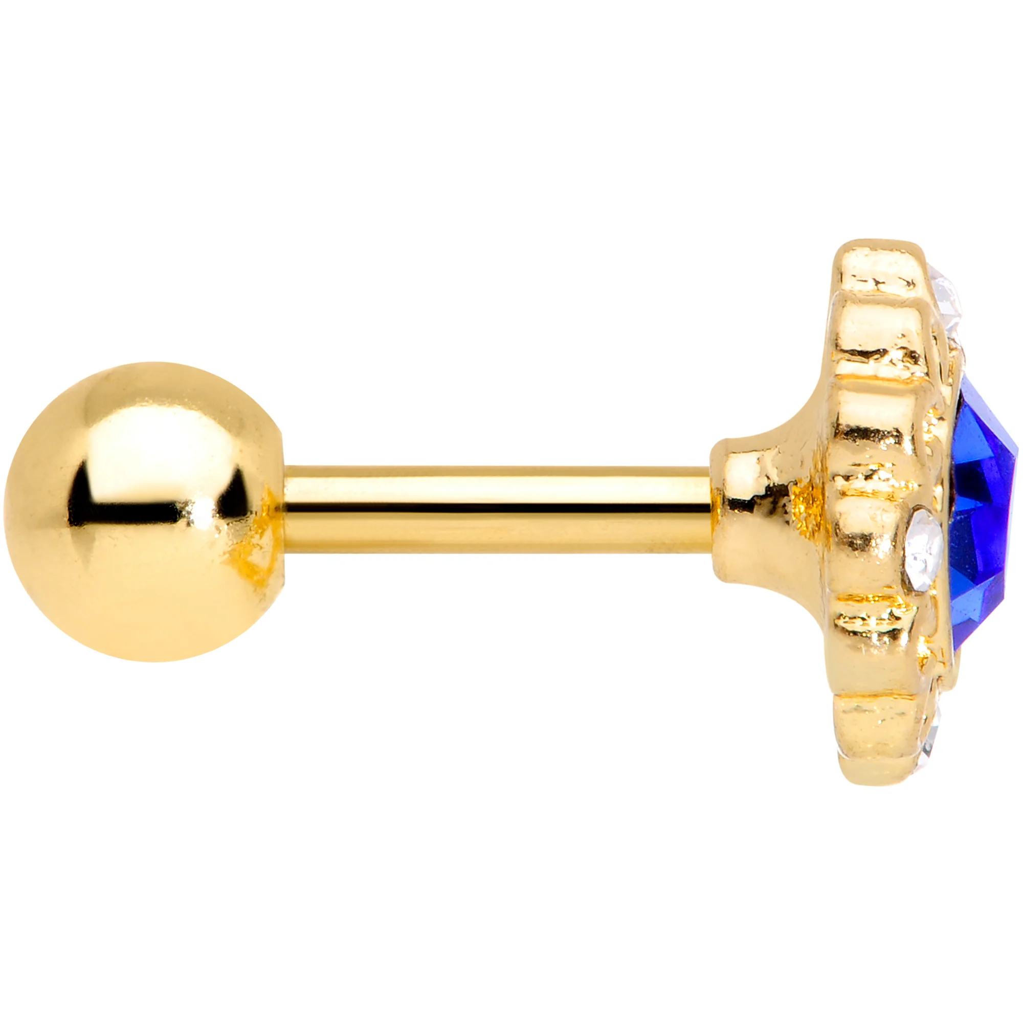 16G 1/4 Clear Blue Gem Gold Tone Empire Cartilage Tragus Earring - Image 3