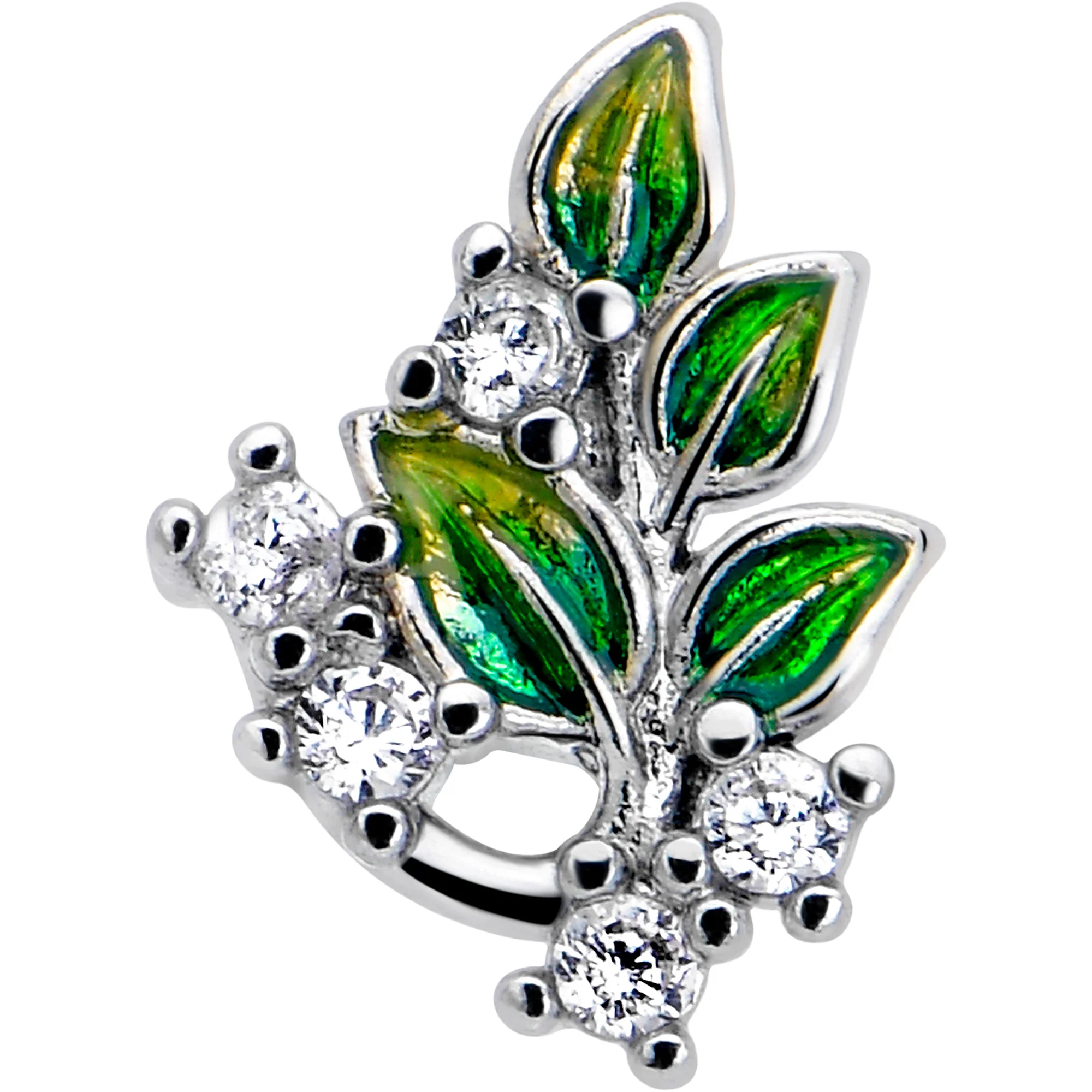 16G 1/4 Clear CZ Gem Morning Leaves Cartilage Labret - Image 2