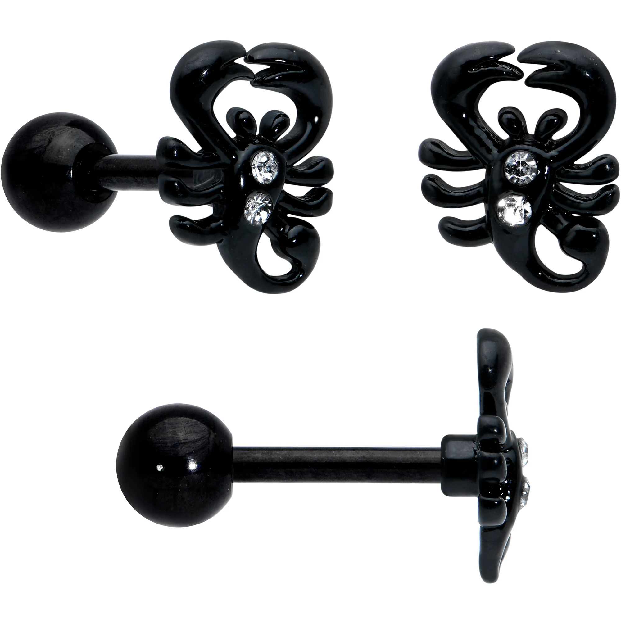 16G 1/4 Clear Gem Black Scorpion Pumpkin Cartilage Earring Set of 3 - Image 2