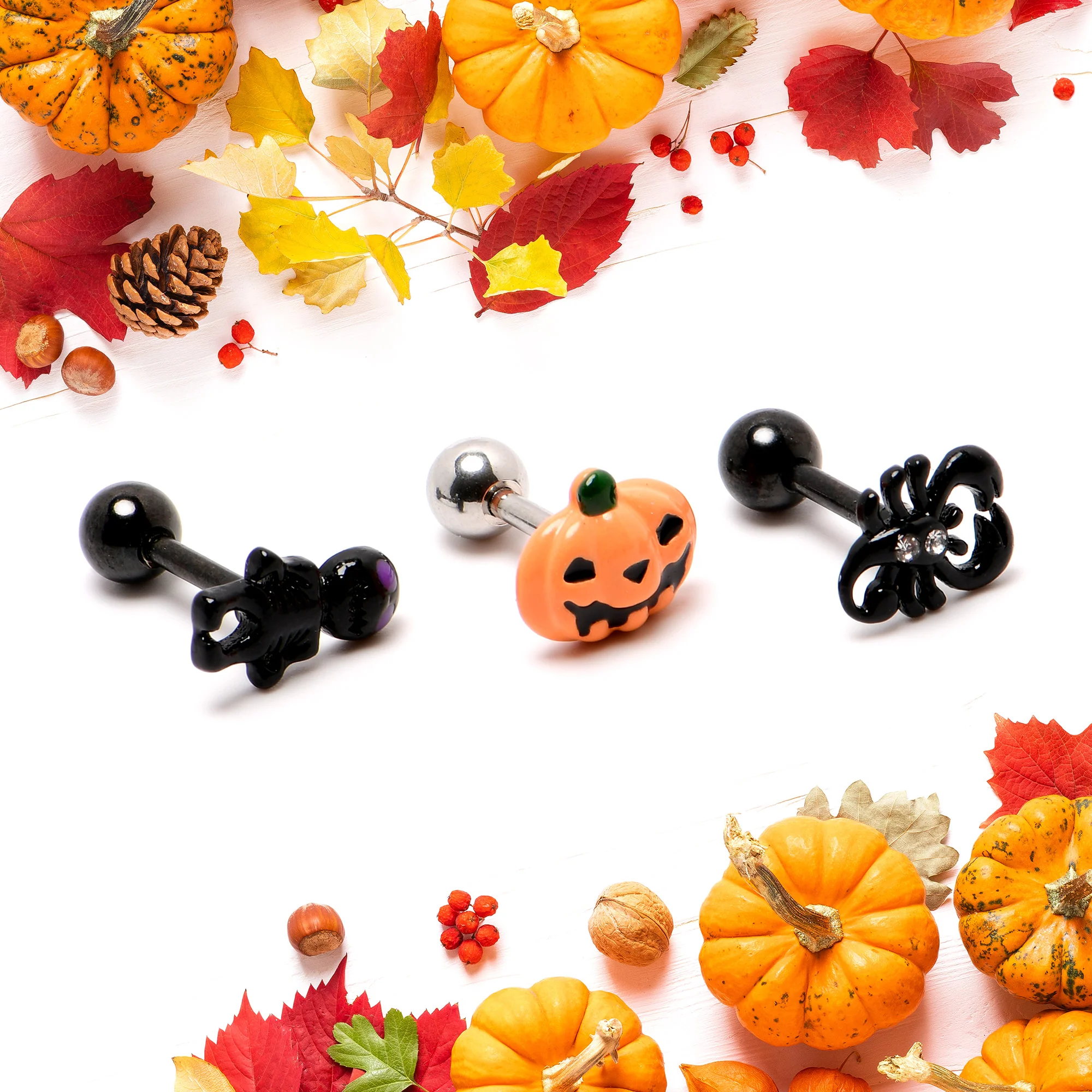 16G 1/4 Clear Gem Black Scorpion Pumpkin Cartilage Earring Set of 3 - Image 6
